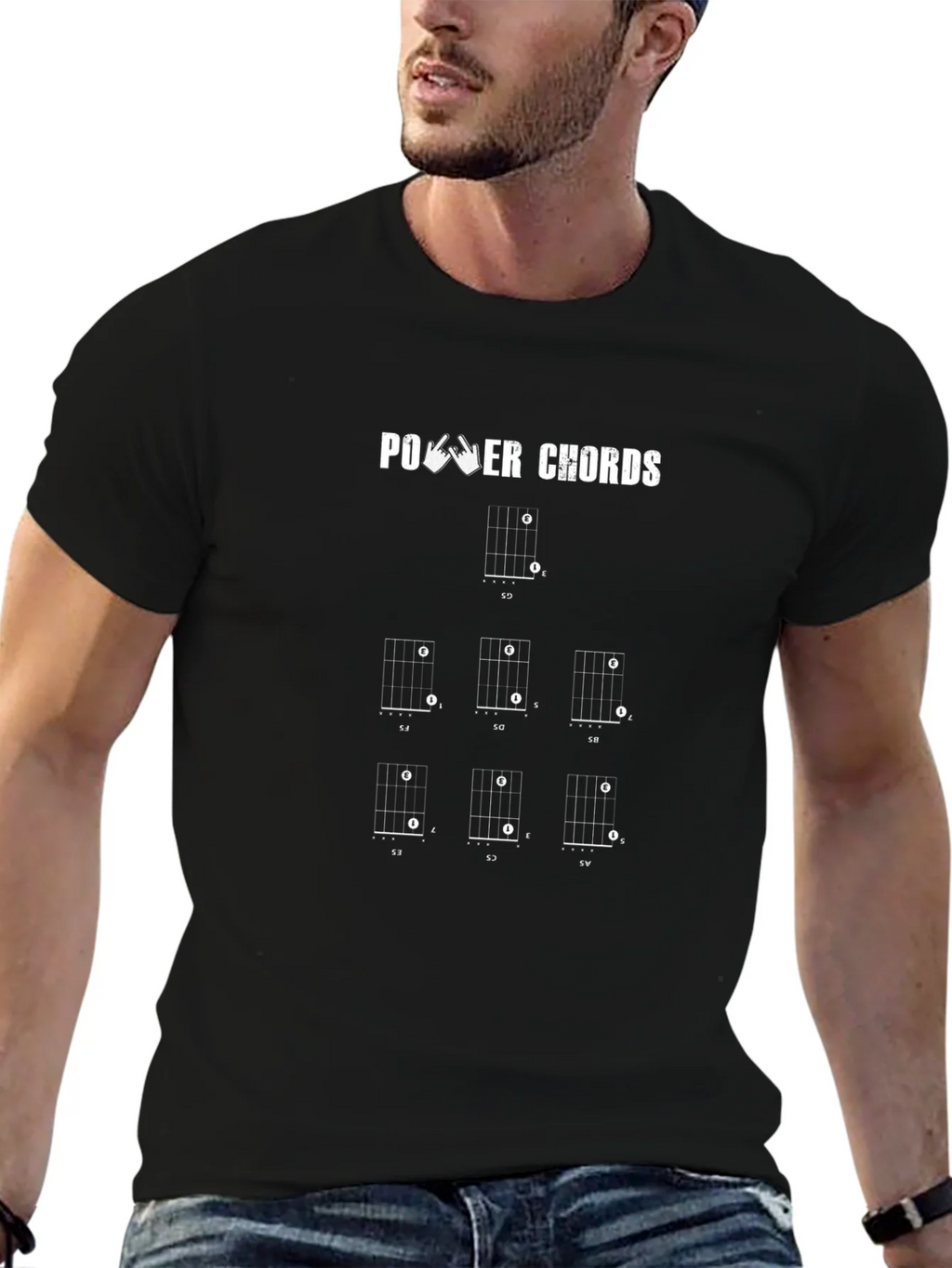 Power Chords Guitarist Black T-Shirt