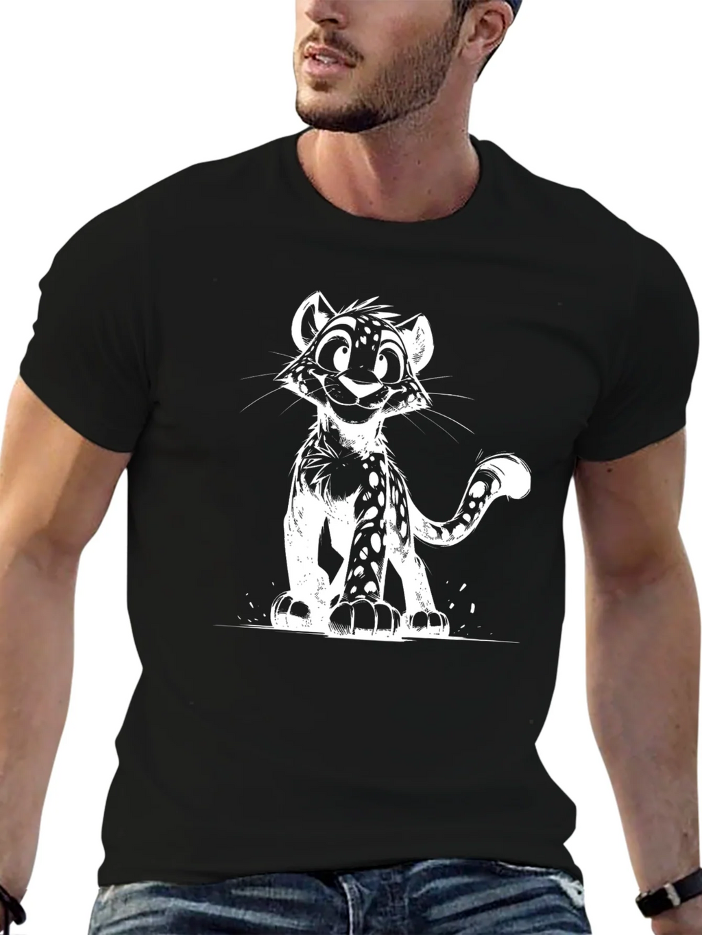 Cool Black T-Shirt with Leopard Cub Graphic