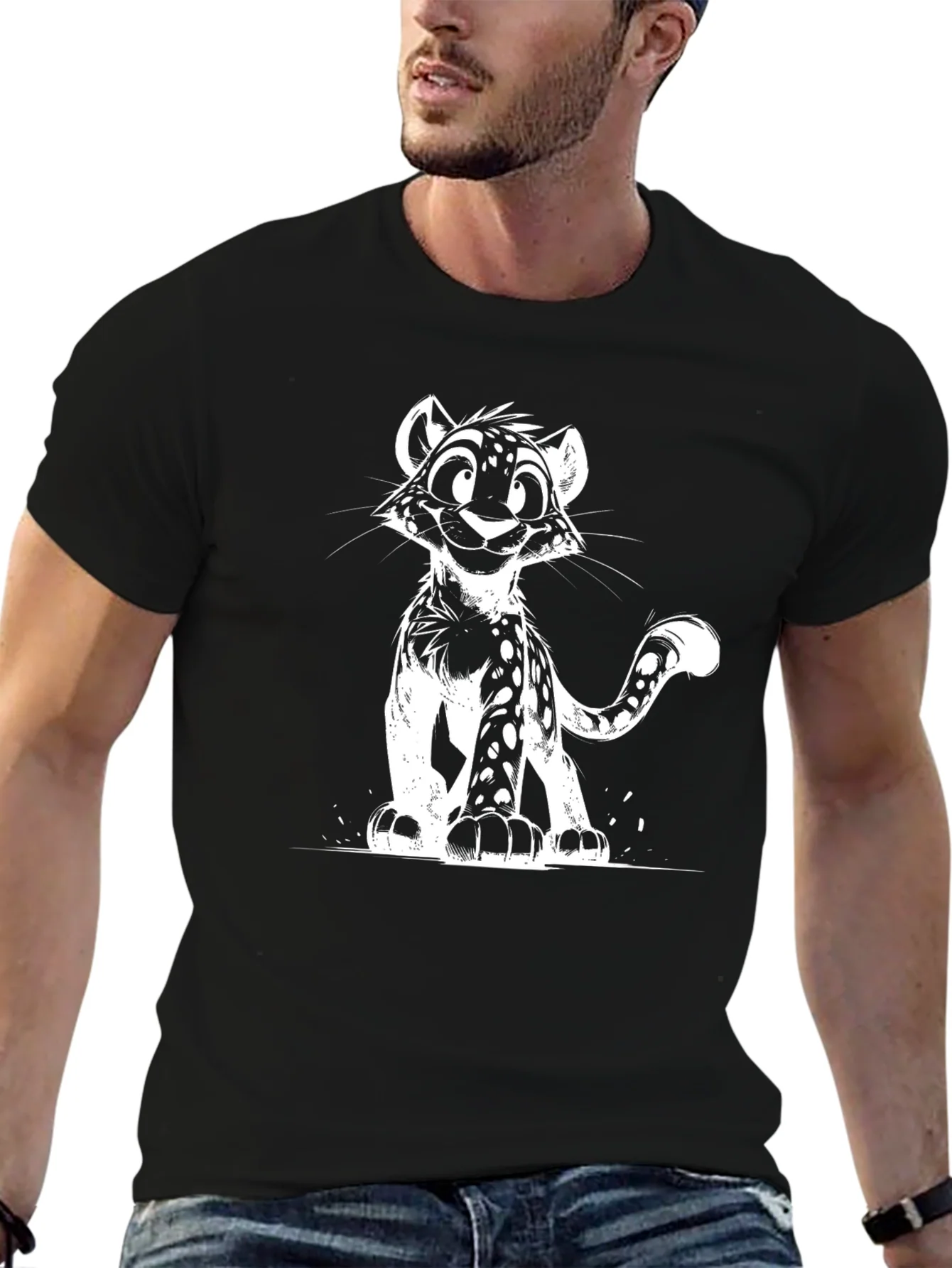 Cool Black T-Shirt with Leopard Cub Graphic