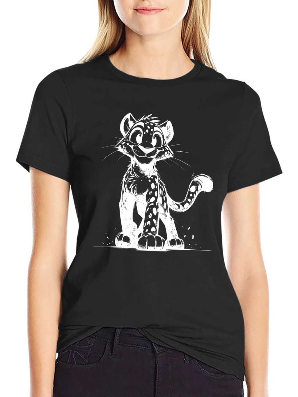Cool Black T-Shirt with Leopard Cub Graphic