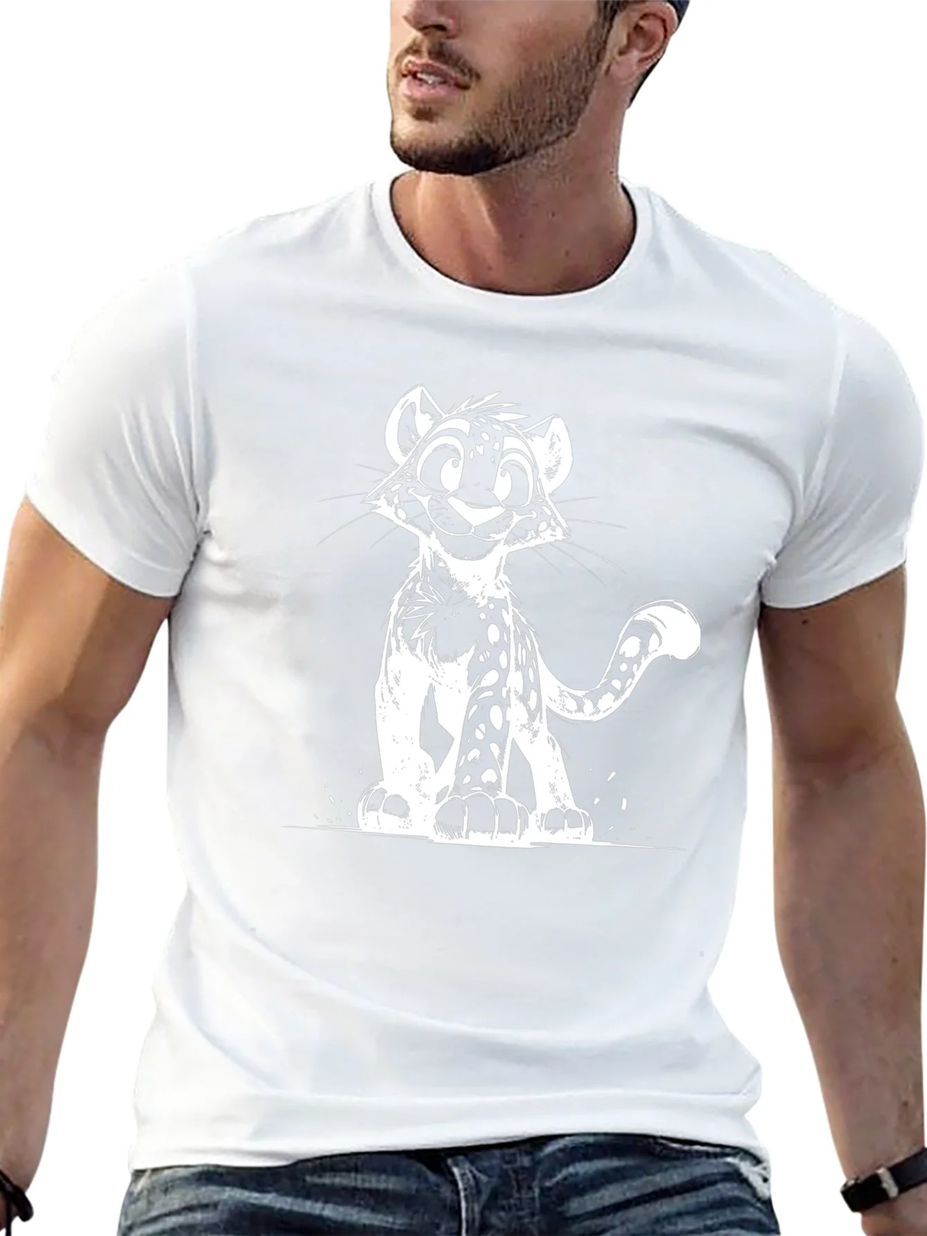 Cool Black T-Shirt with Leopard Cub Graphic