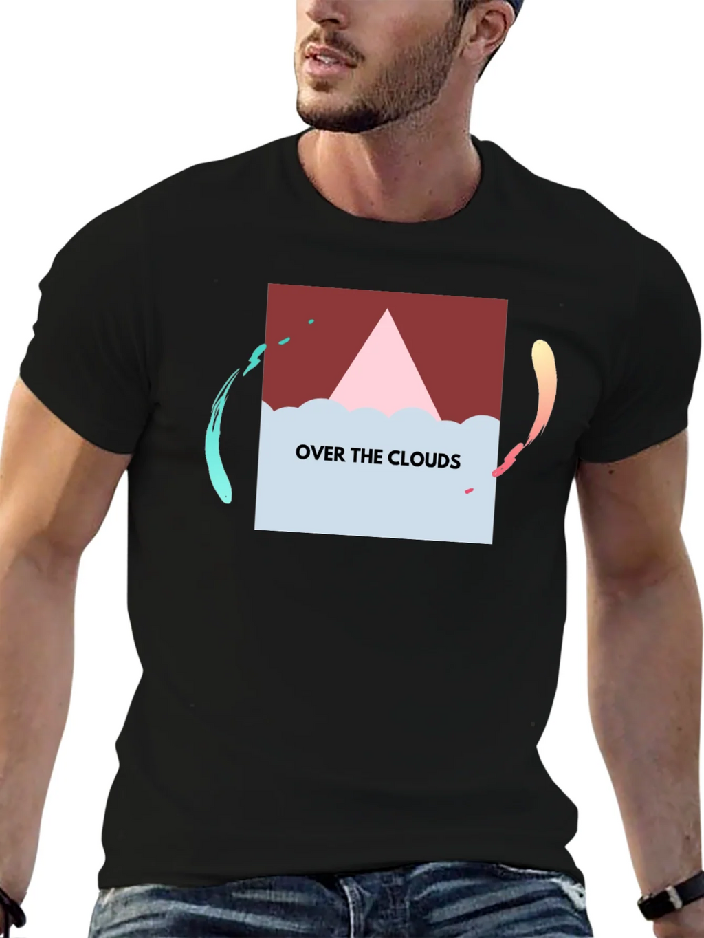 Over the Clouds Graphic Tee - Stylish Black T-Shirt