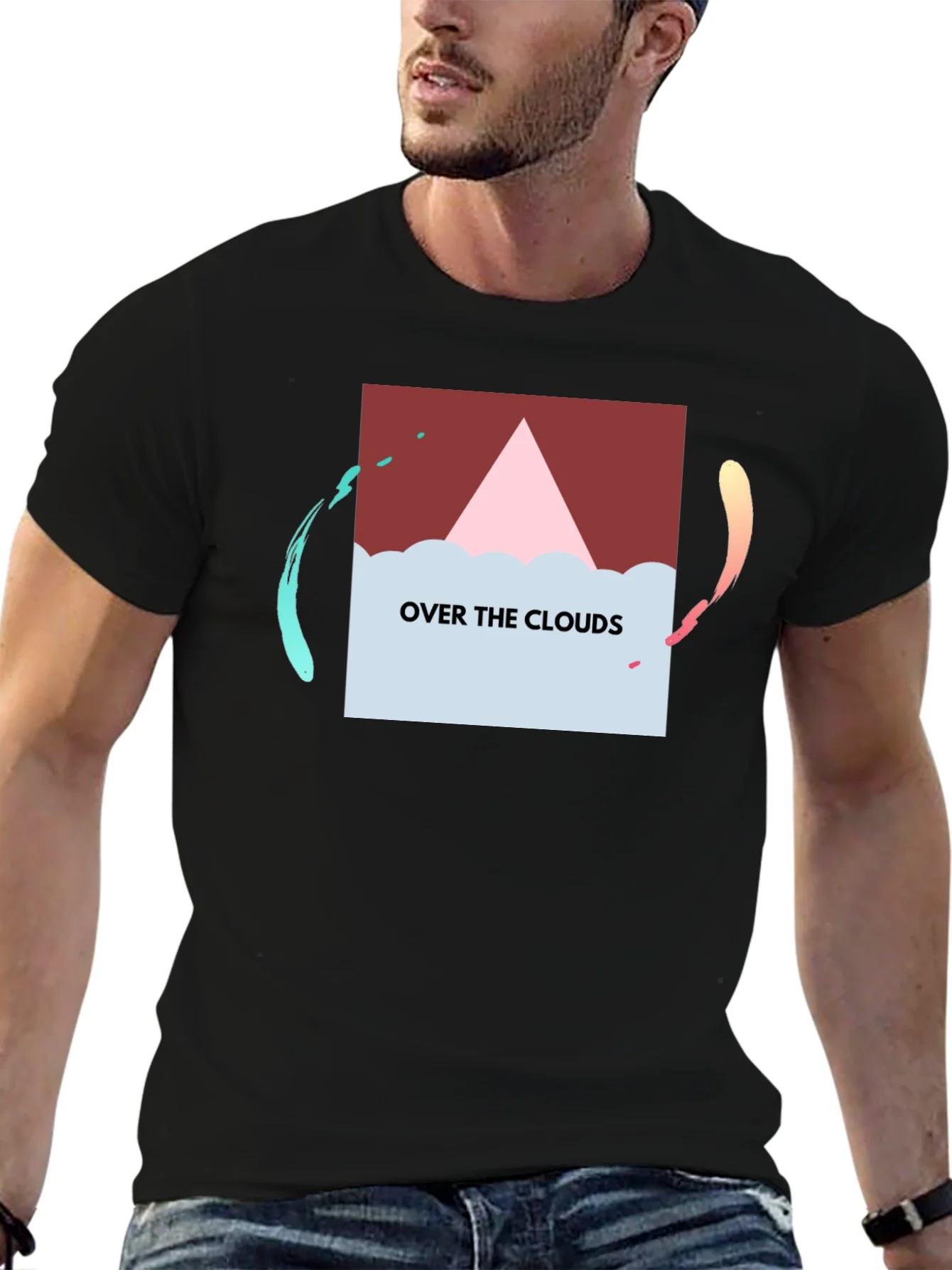 Over the Clouds Graphic Tee - Stylish Black T-Shirt