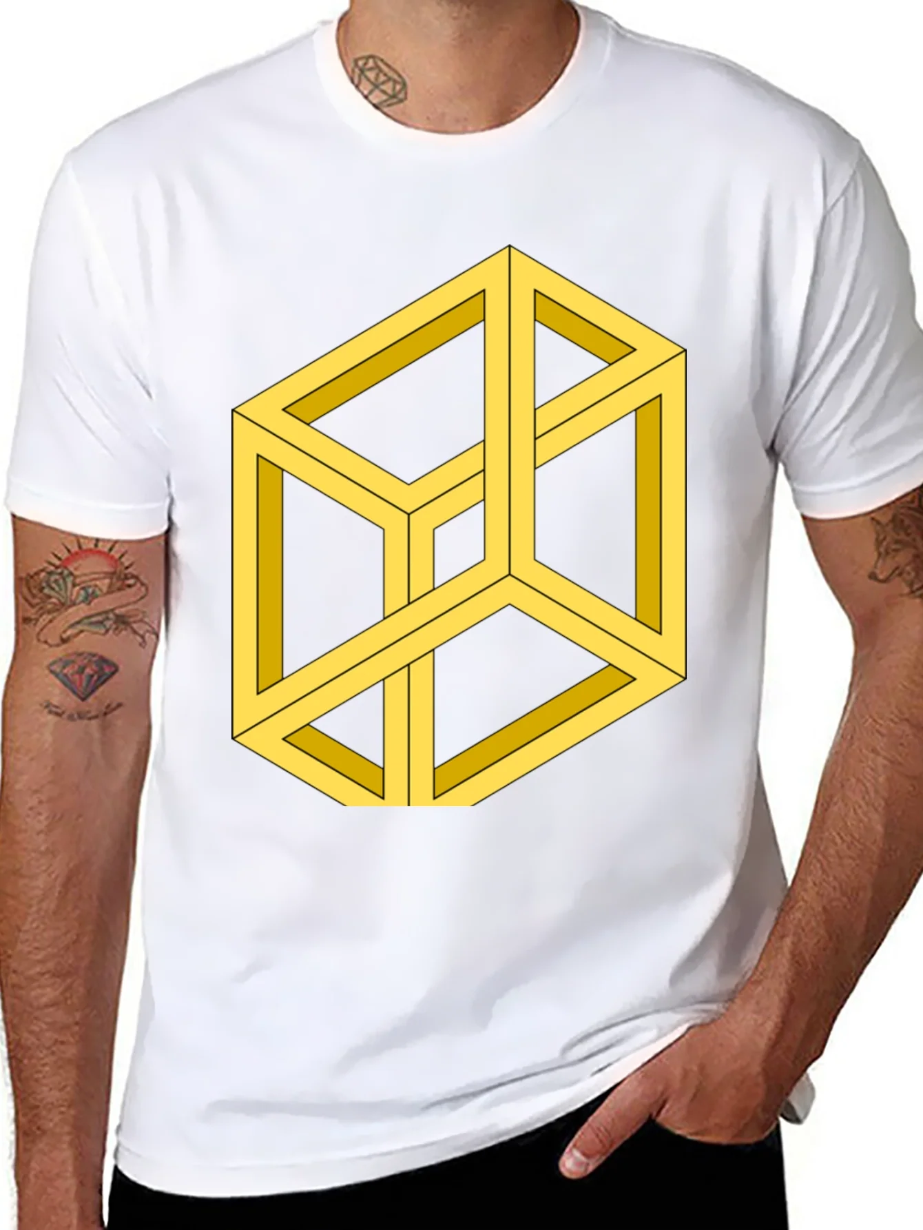 Optical Illusion Cube Graphic Tee - Black