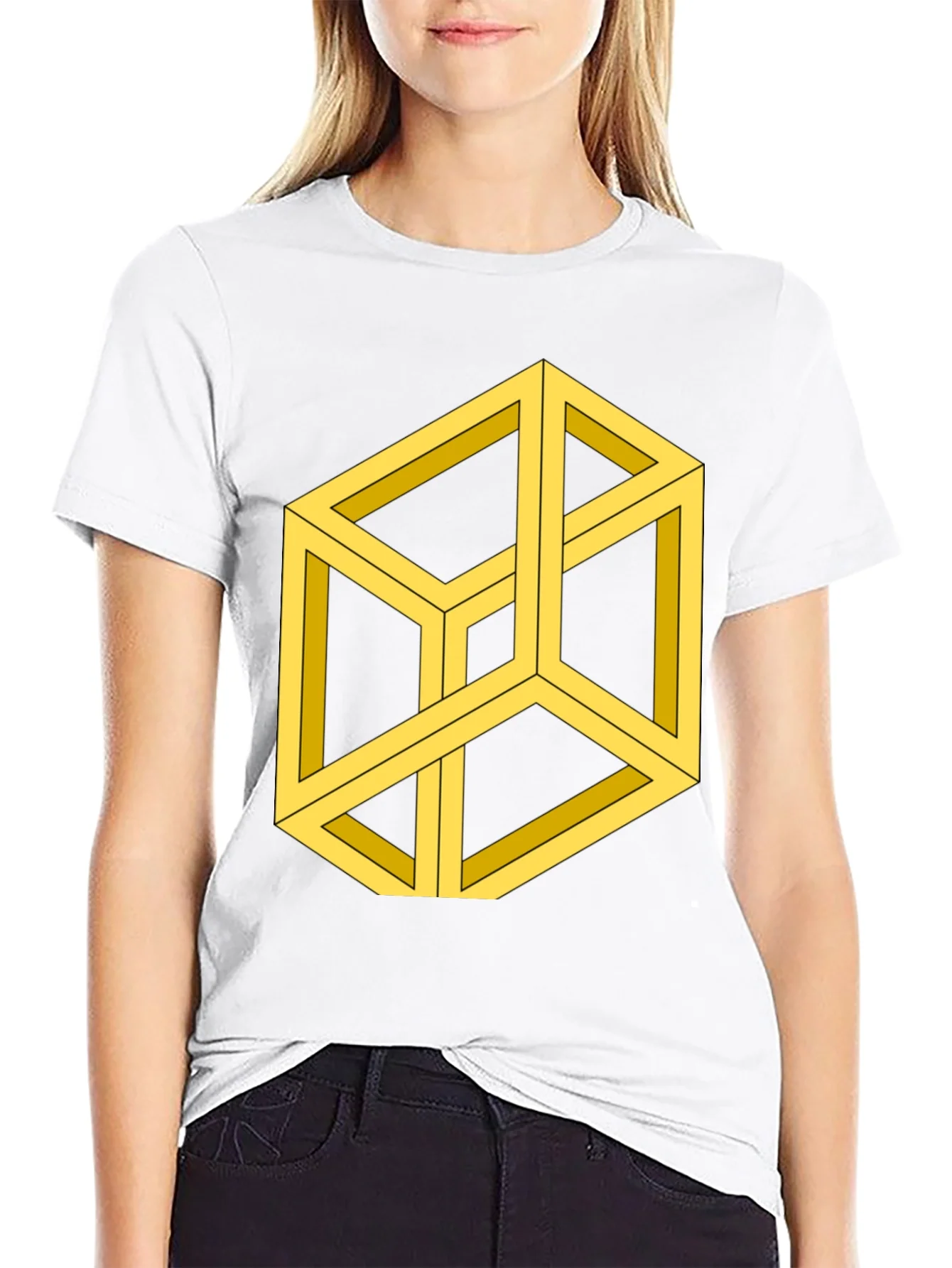 Optical Illusion Cube Graphic Tee - Black