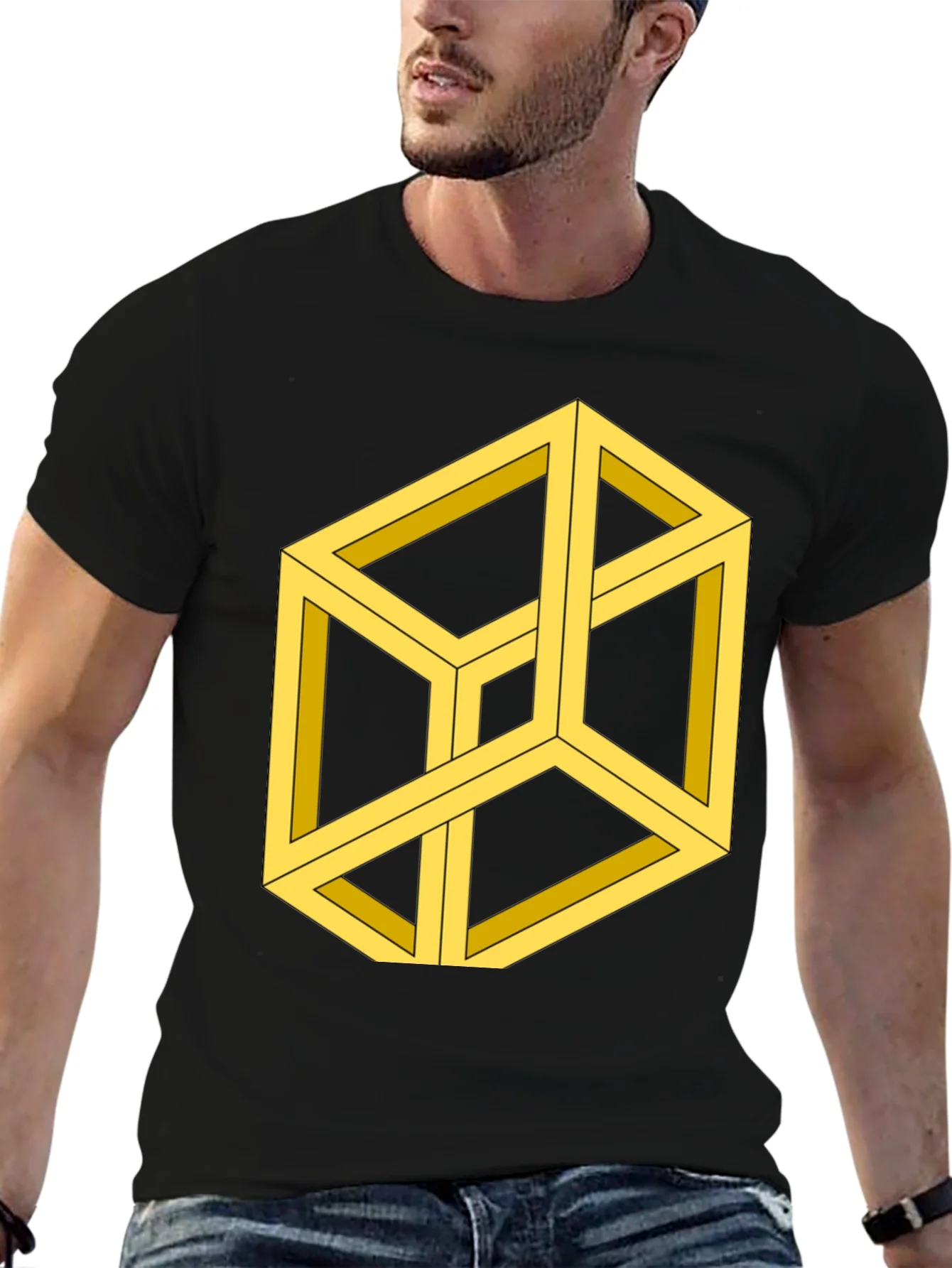 Optical Illusion Cube Graphic Tee - Black