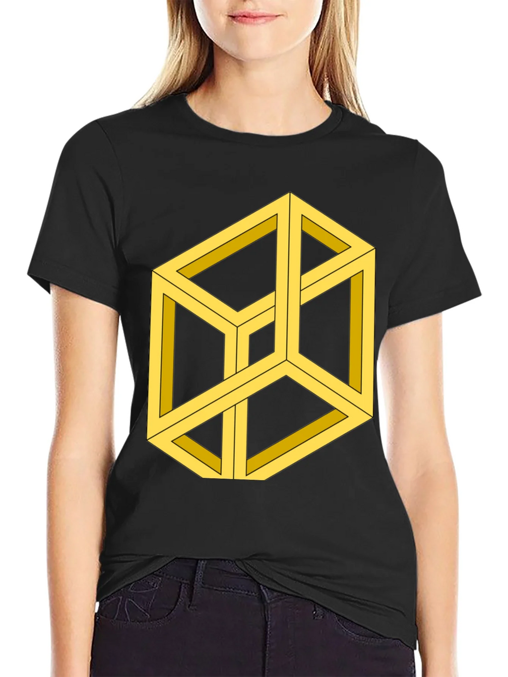 Optical Illusion Cube Graphic Tee - Black