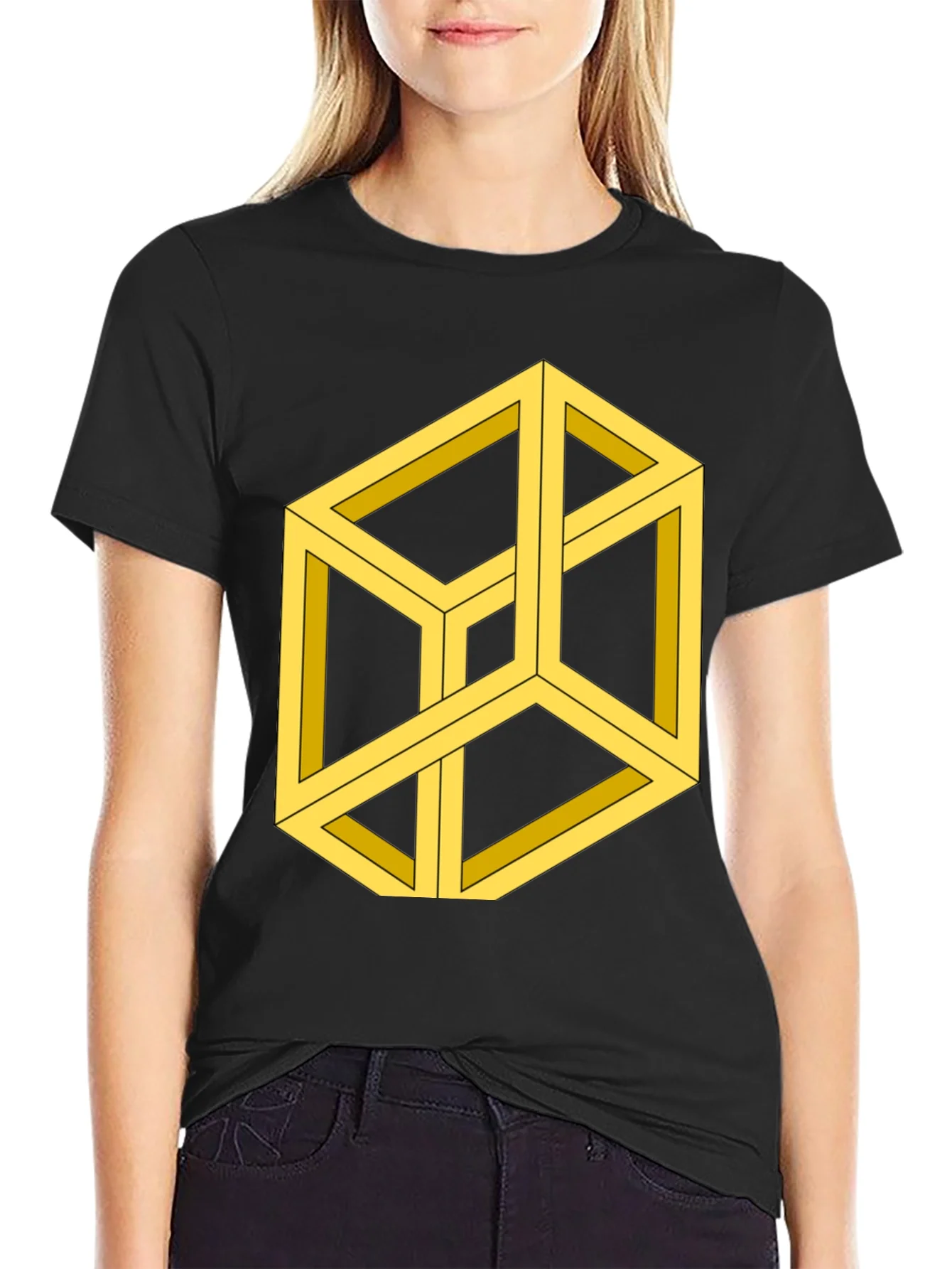 Optical Illusion Cube Graphic Tee - Black