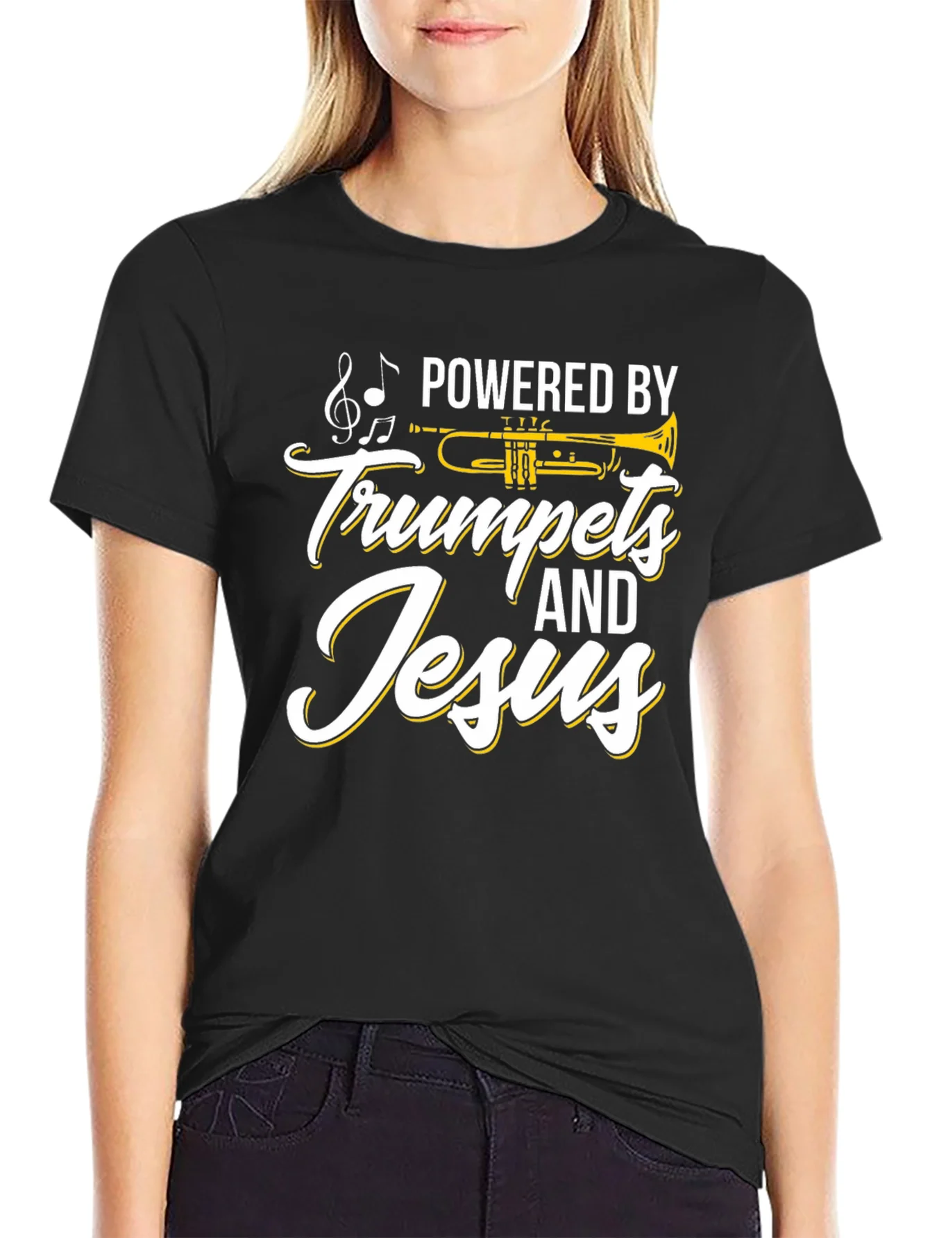 Powered by Trumpets & Jesus Black T-Shirt