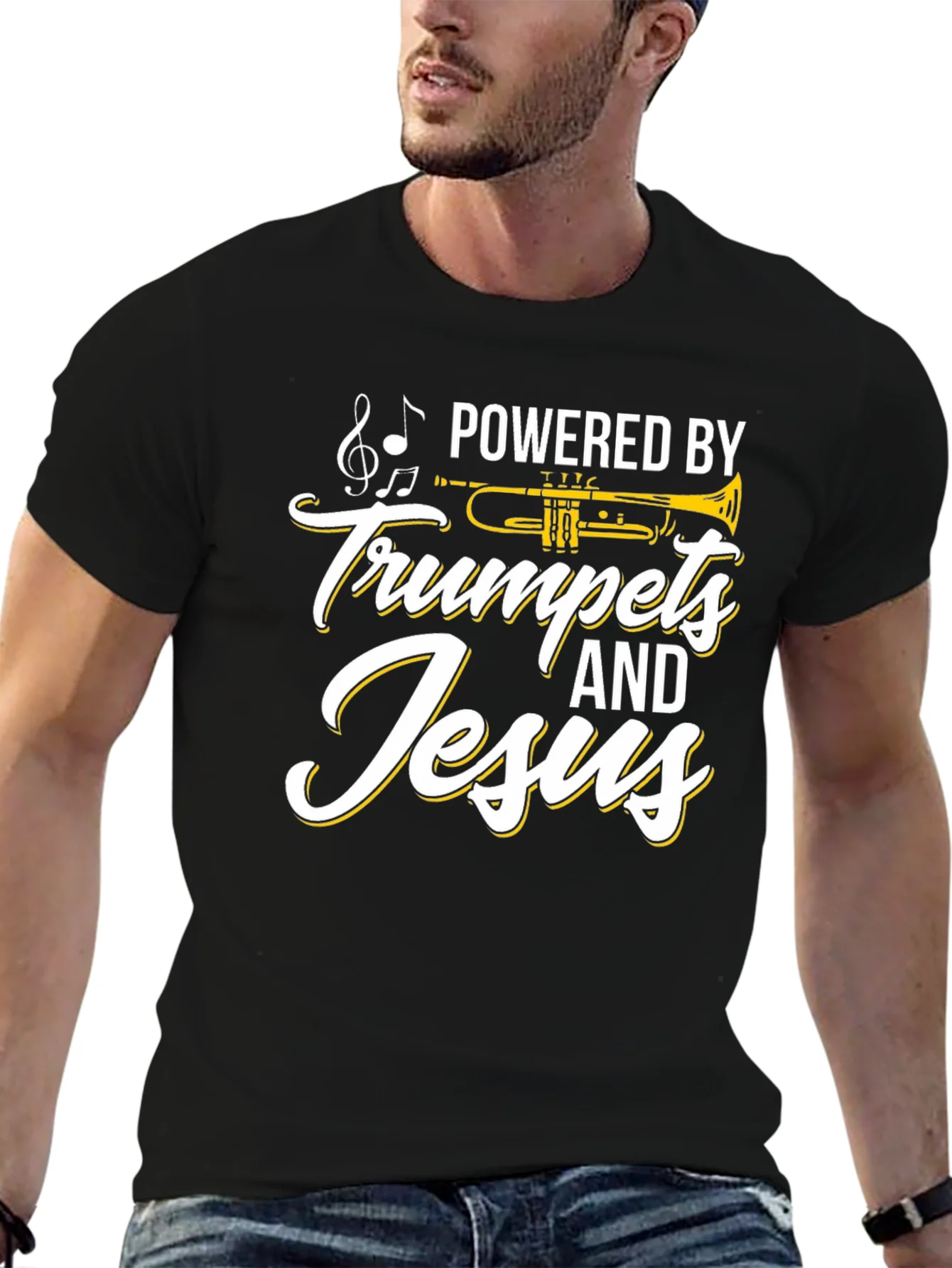Powered by Trumpets & Jesus Black T-Shirt