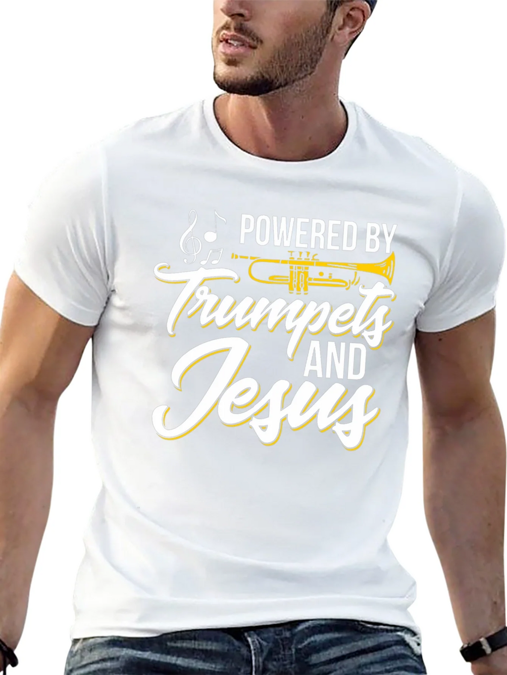 Powered by Trumpets & Jesus Black T-Shirt