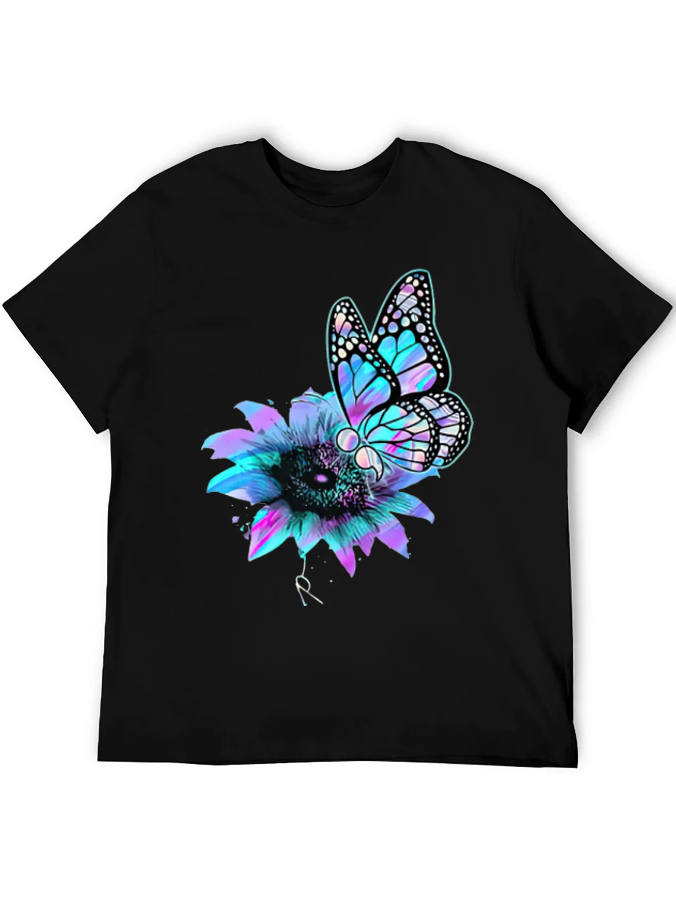 Butterfly Sunflower Graphic Tee - Mens Black T-Shirt