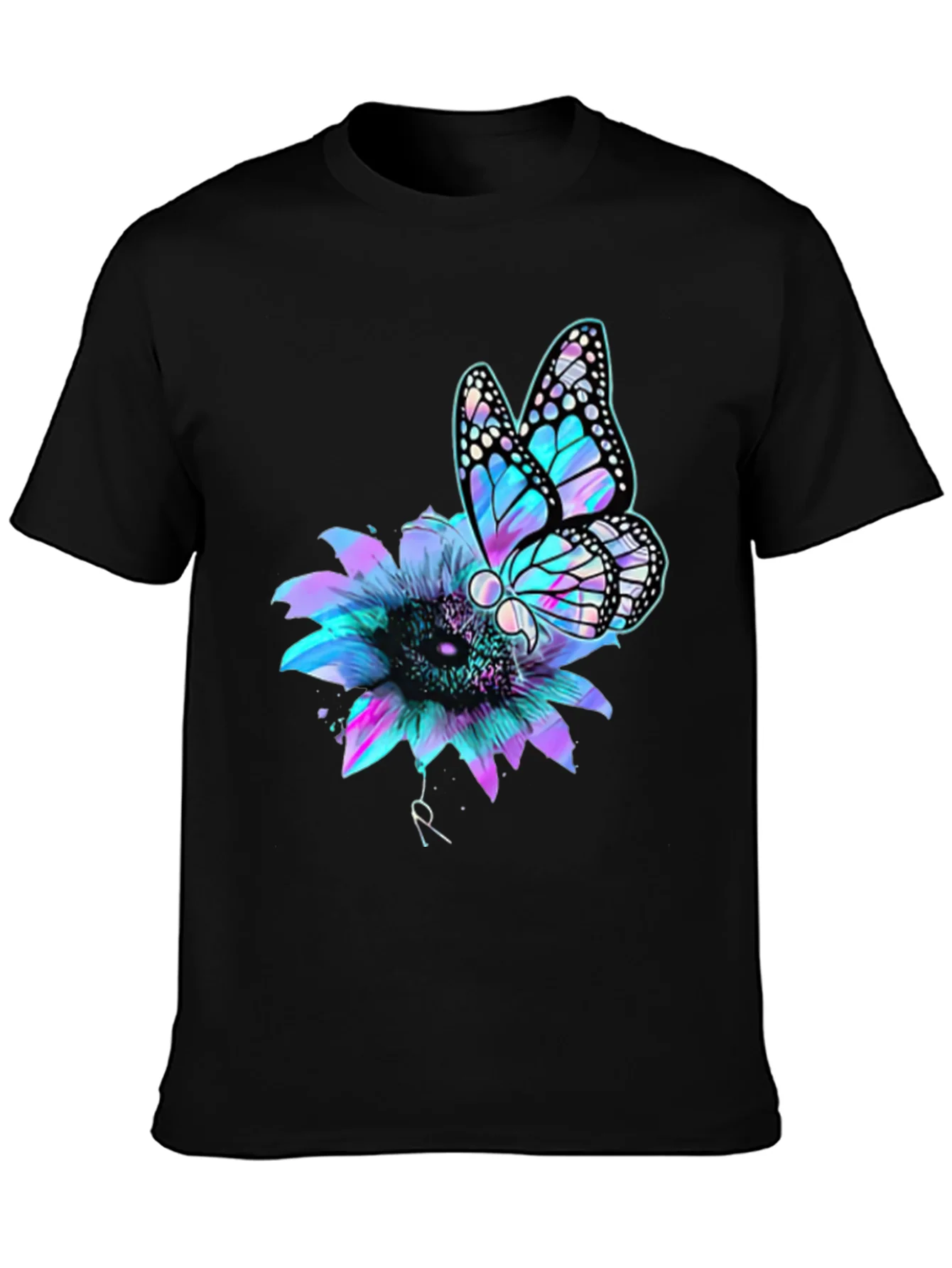 Butterfly Sunflower Graphic Tee - Mens Black T-Shirt