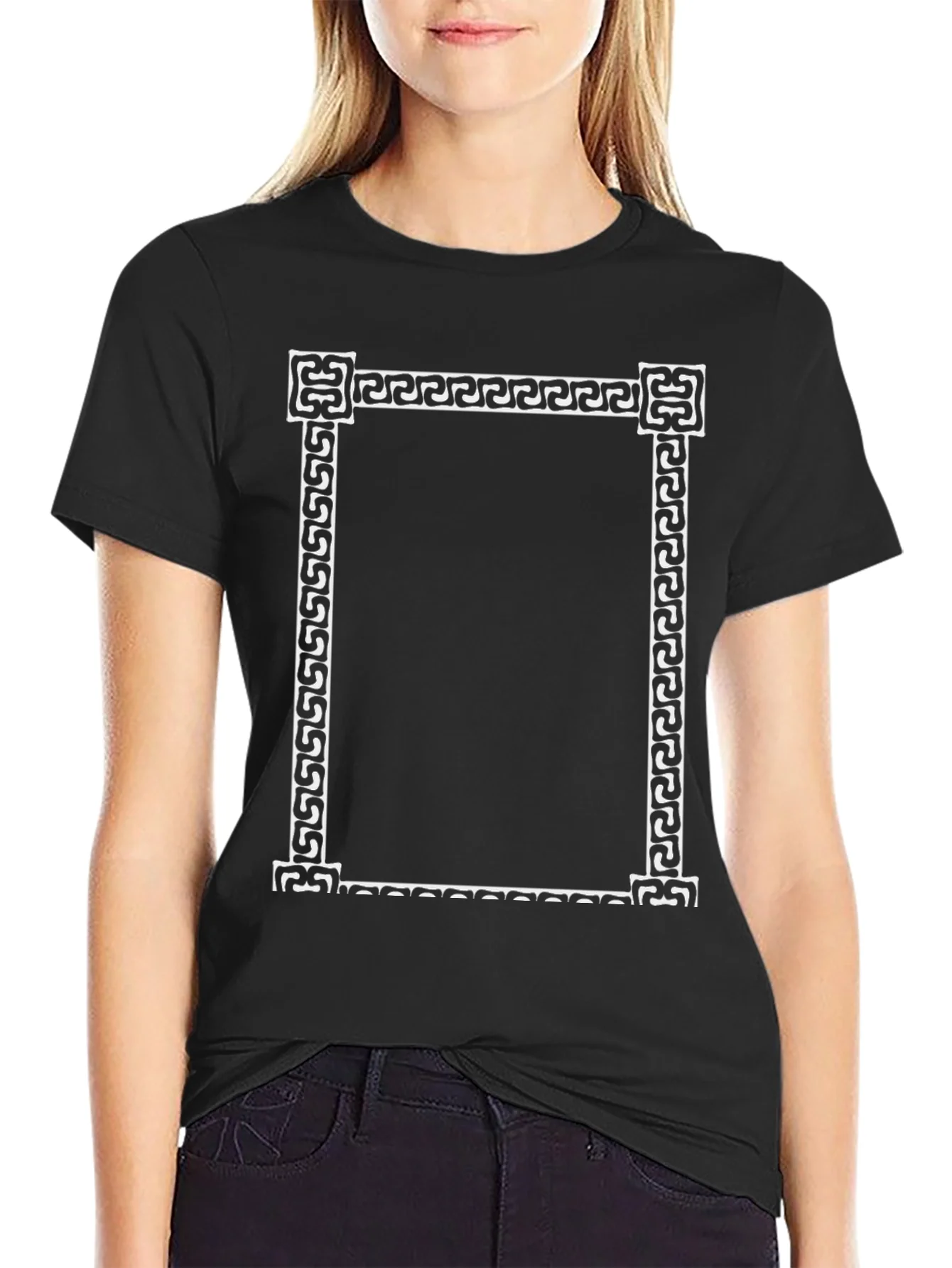 Greek Key Border Black T-Shirt