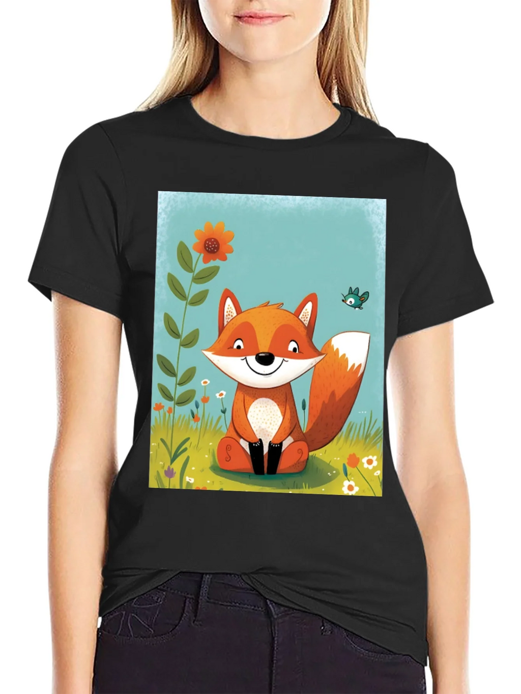 Fox Graphic Tee - Whimsical Cartoon Style
