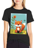 Fox Graphic Tee - Whimsical Cartoon Style