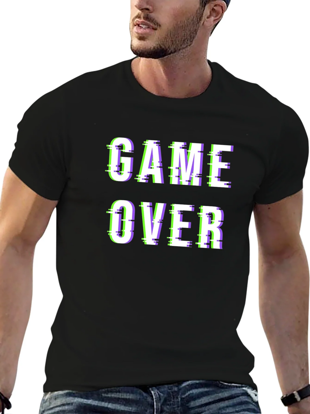 Game Over Glitch Style Black T-Shirt