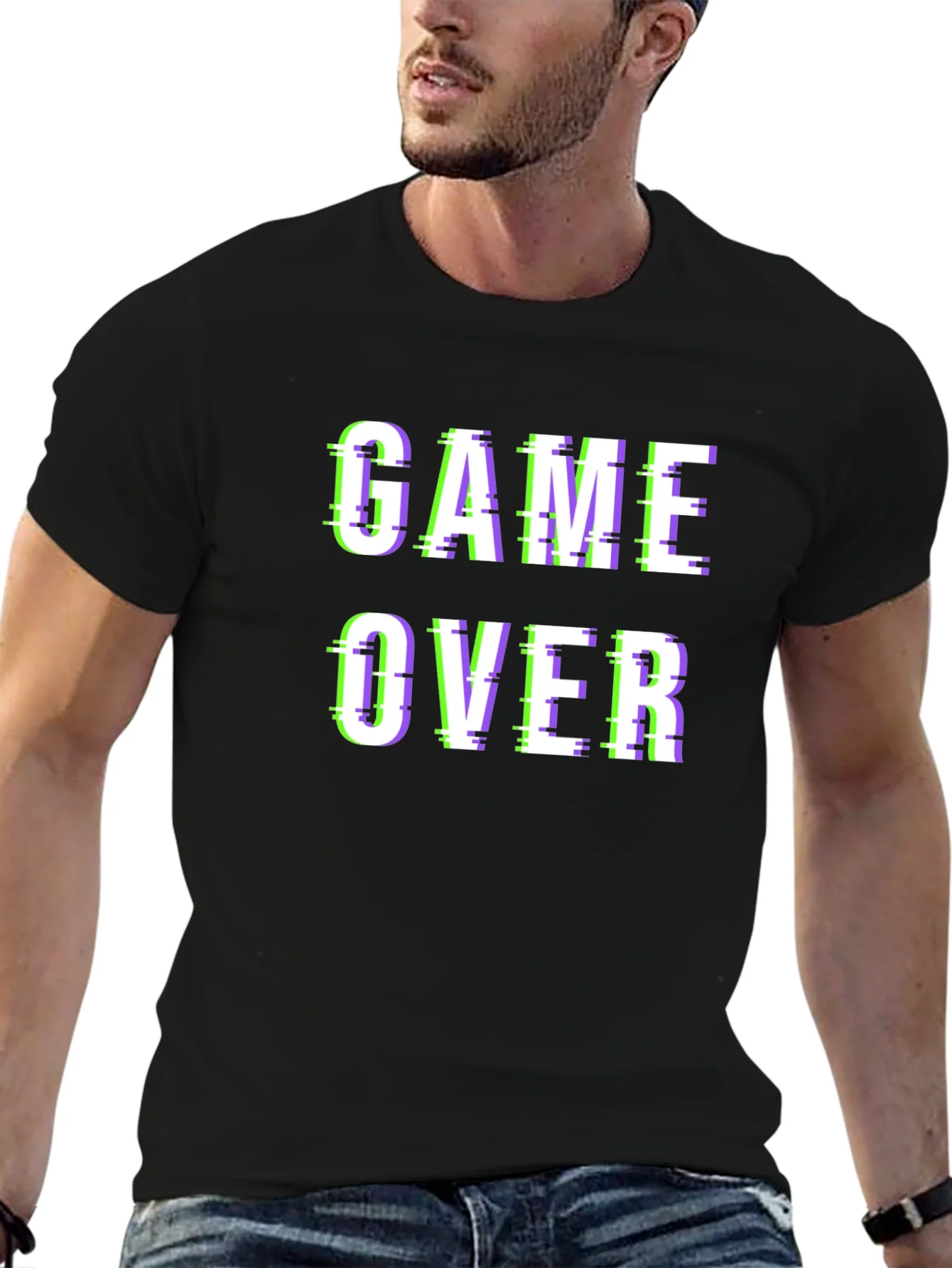 Game Over Glitch Style Black T-Shirt