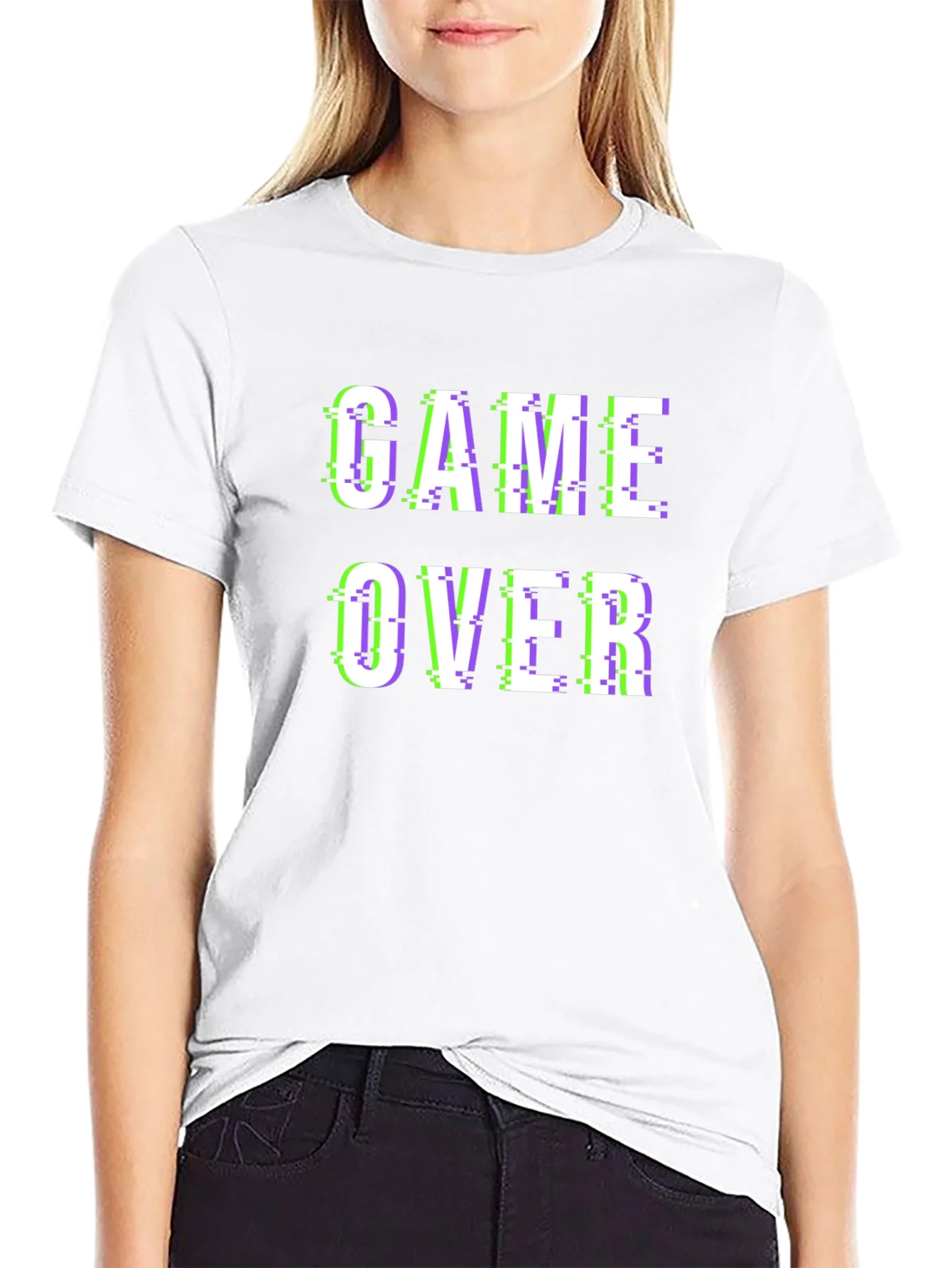 Game Over Glitch Style Black T-Shirt