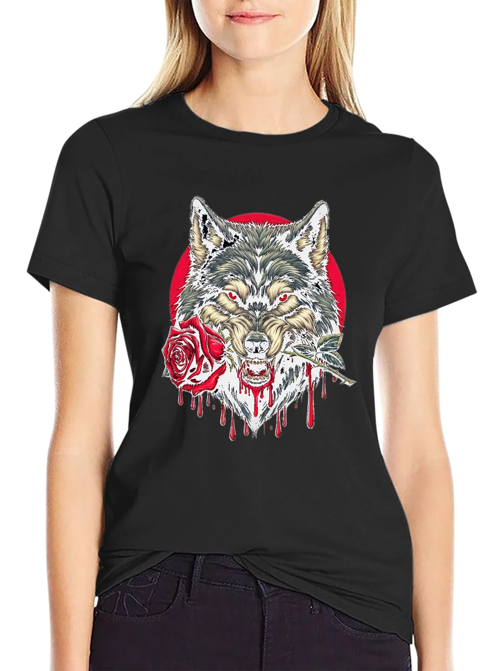 Wolf and Rose Graphic Tee - Mens Black T-Shirt