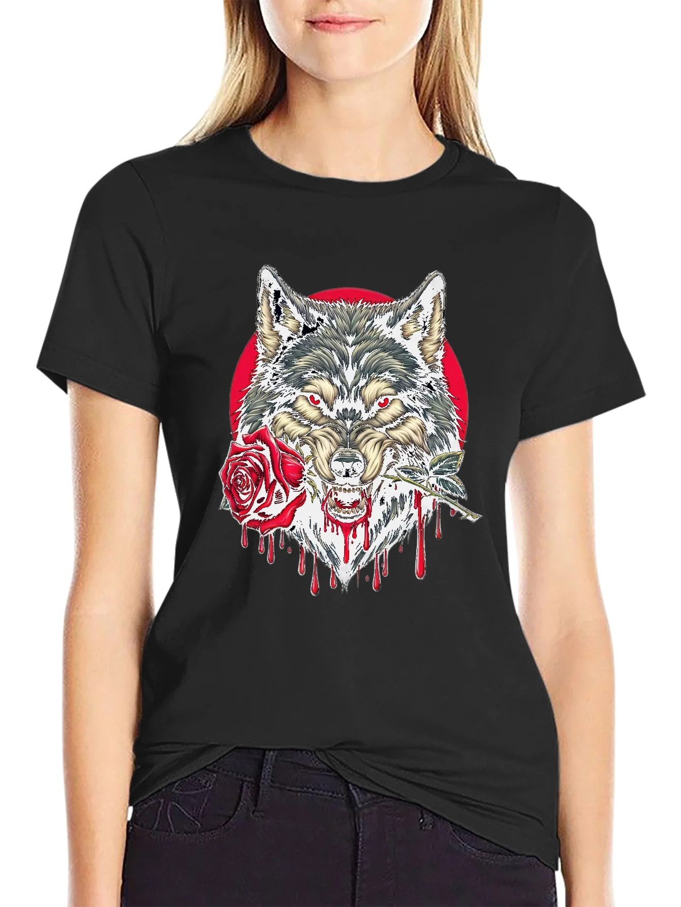Wolf and Rose Graphic Tee - Mens Black T-Shirt