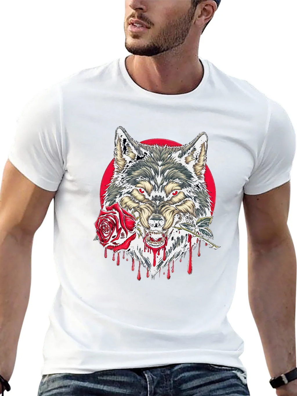 Wolf and Rose Graphic Tee - Mens Black T-Shirt