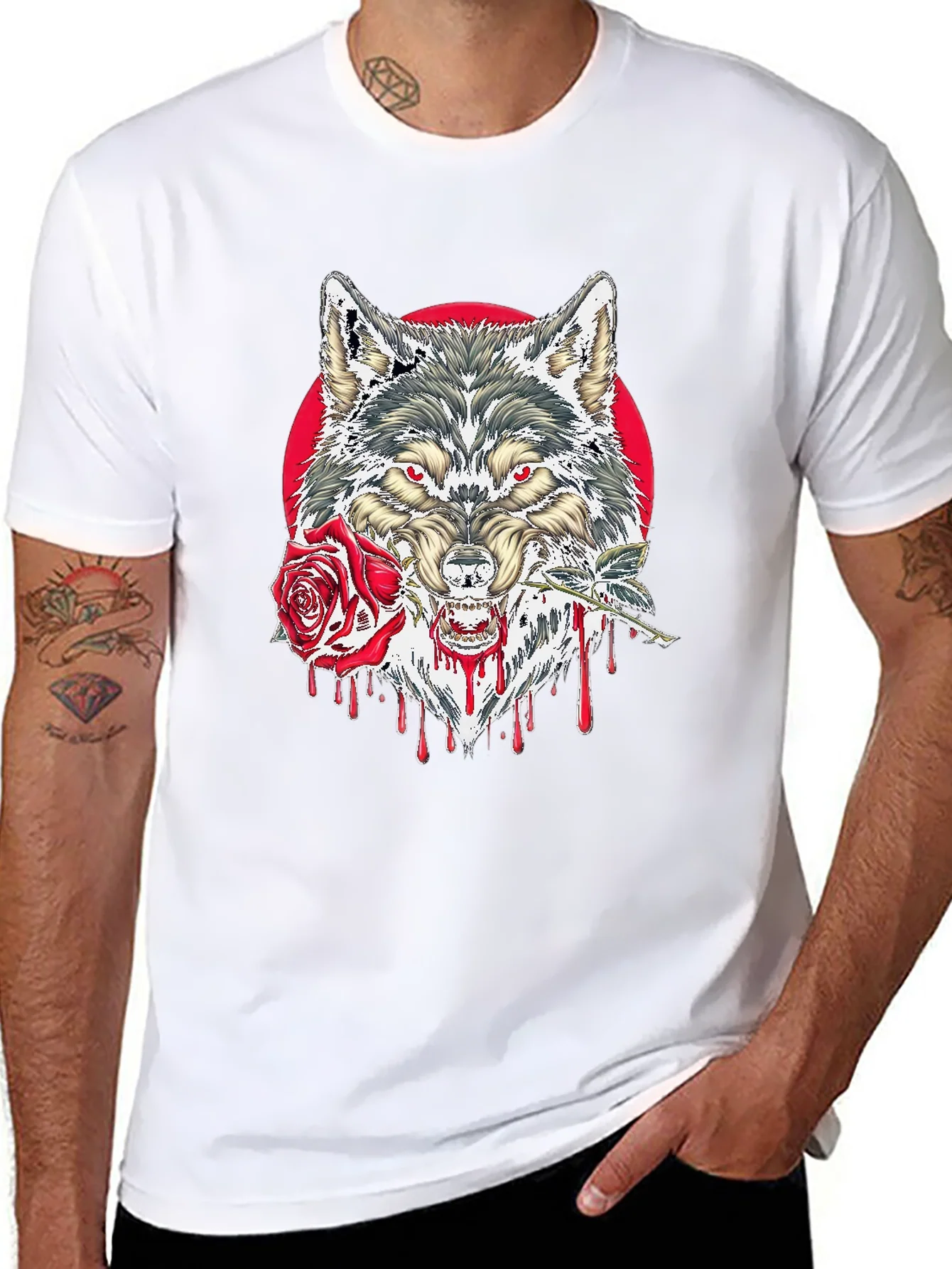 Wolf and Rose Graphic Tee - Mens Black T-Shirt