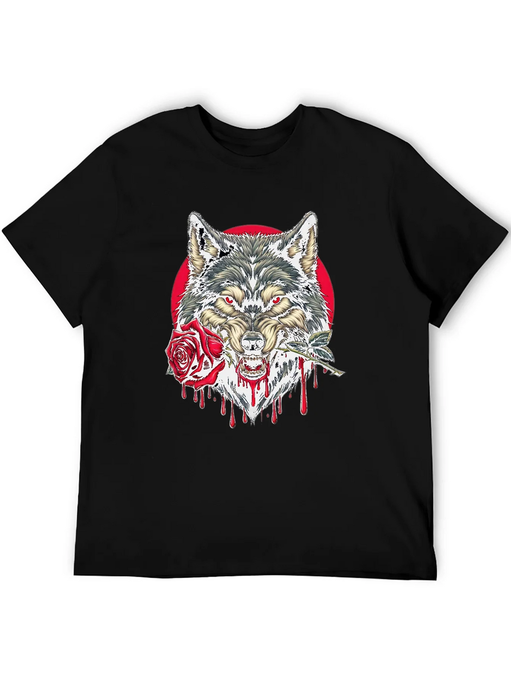 Wolf and Rose Graphic Tee - Mens Black T-Shirt