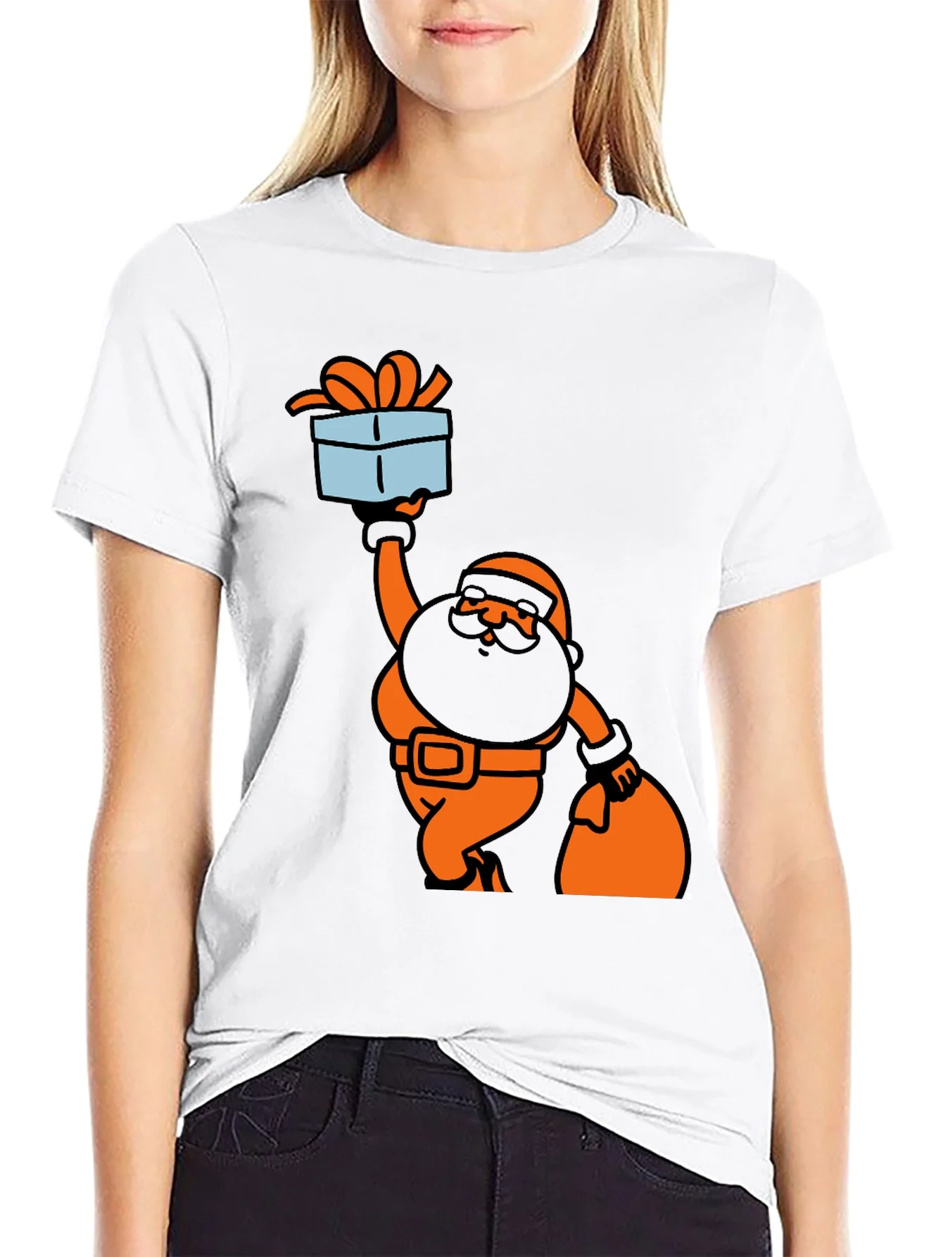 Santa Gift T-Shirt Black Cotton Holiday