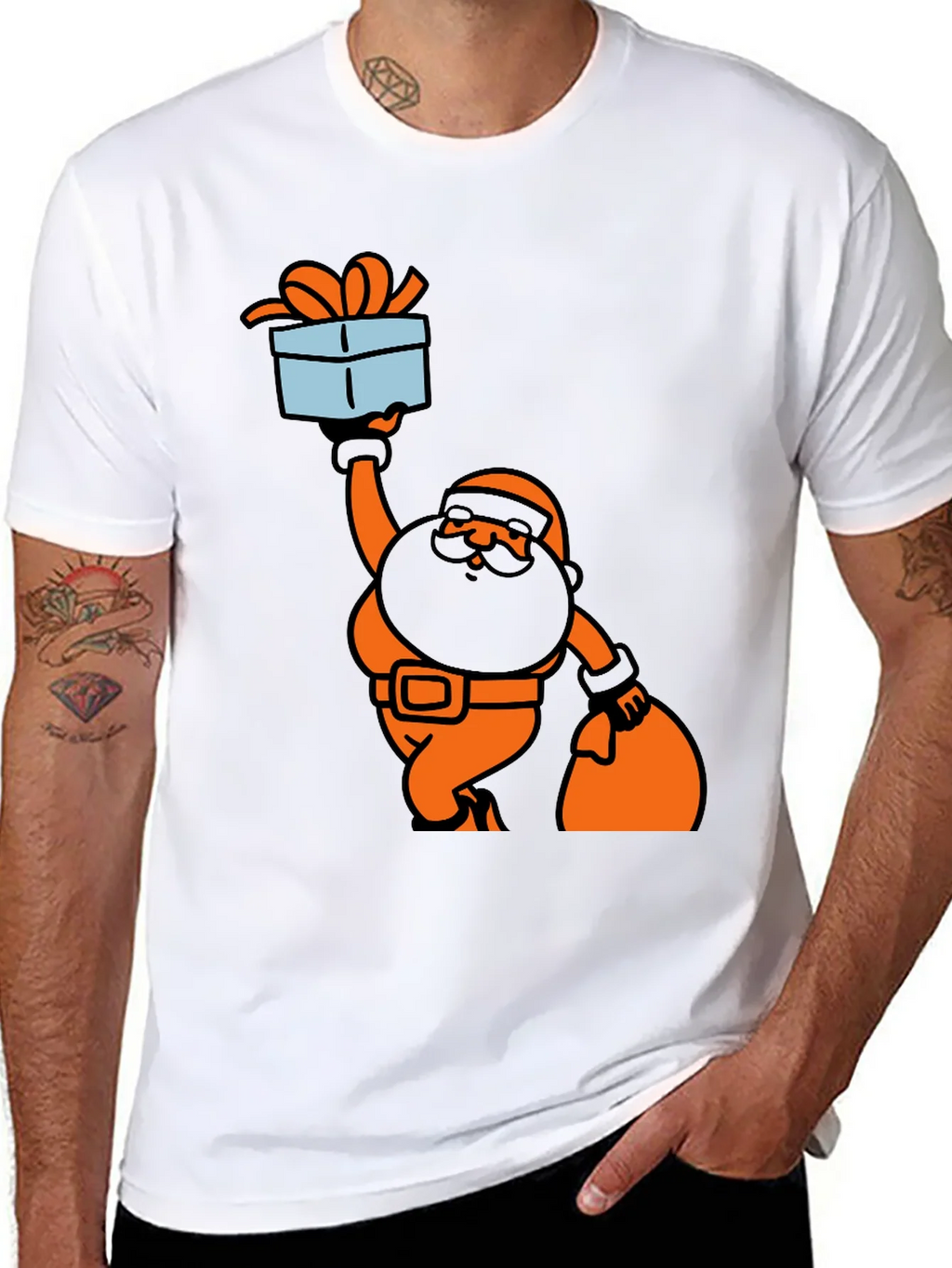 Santa Gift T-Shirt Black Cotton Holiday