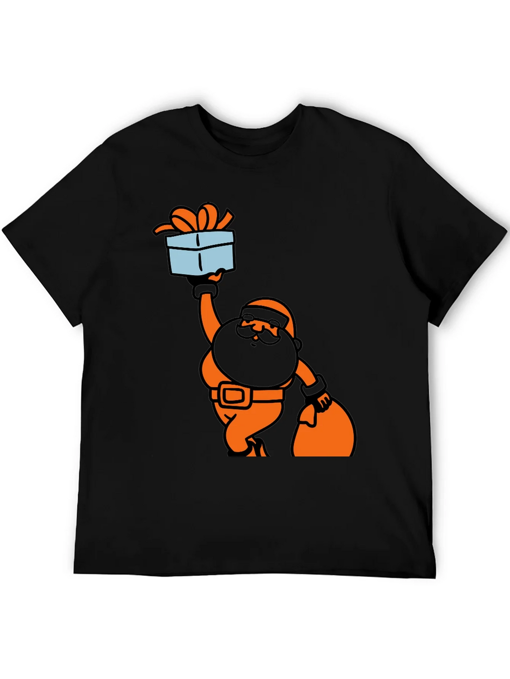 Santa Gift T-Shirt Black Cotton Holiday