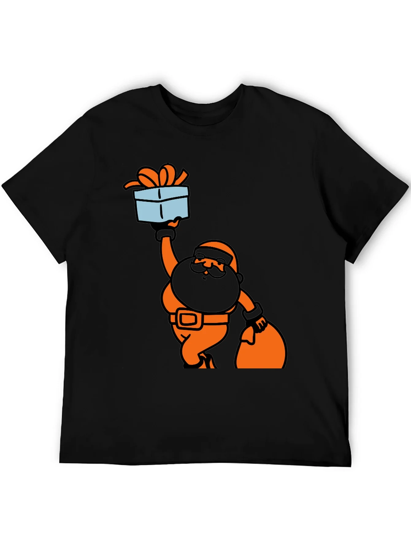 Santa Gift T-Shirt Black Cotton Holiday