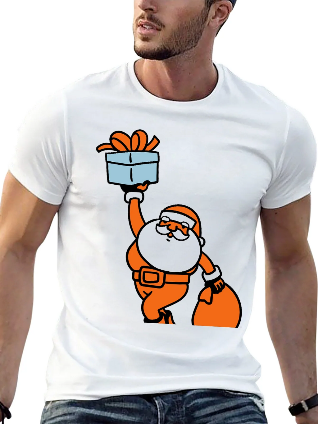 Santa Gift T-Shirt Black Cotton Holiday