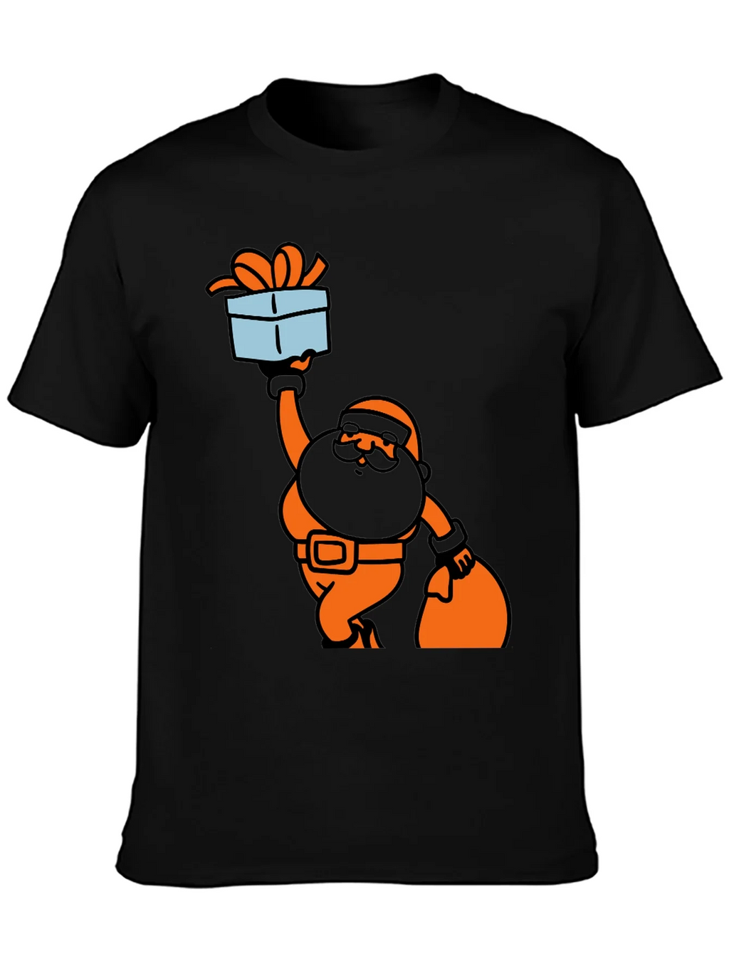 Santa Gift T-Shirt Black Cotton Holiday