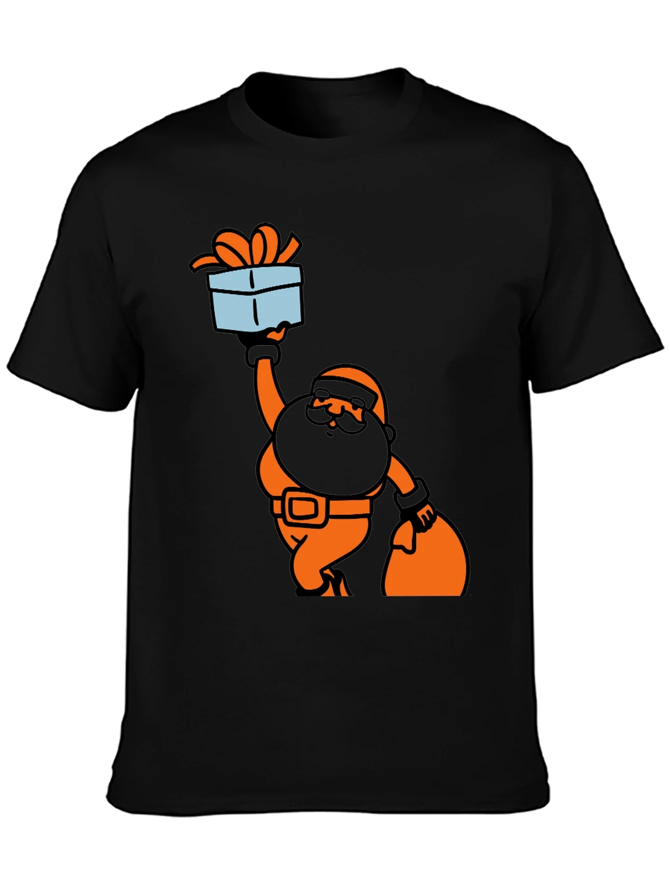 Santa Gift T-Shirt Black Cotton Holiday