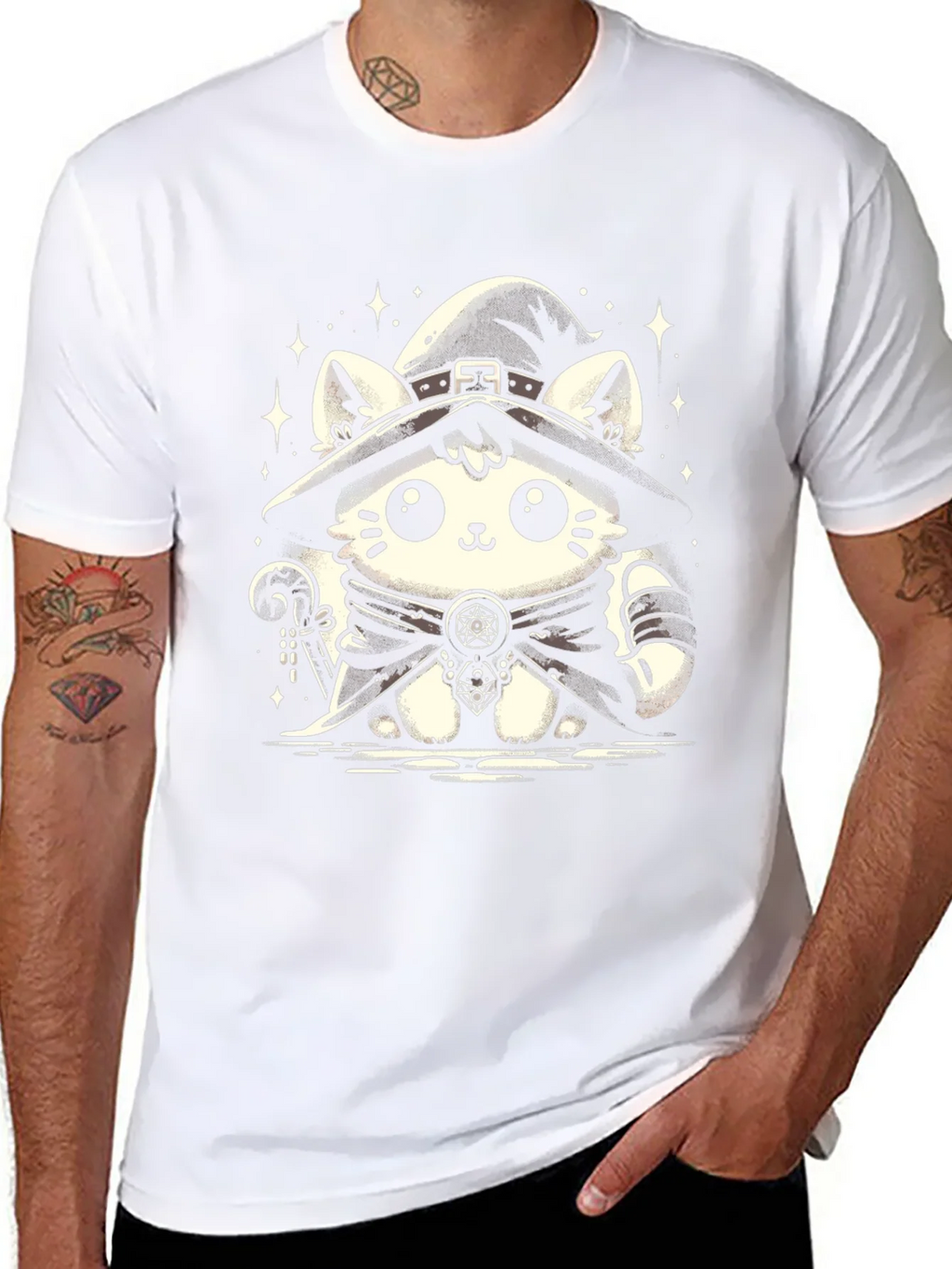 Witch Cat Graphic Tee - Black Cotton T-Shirt