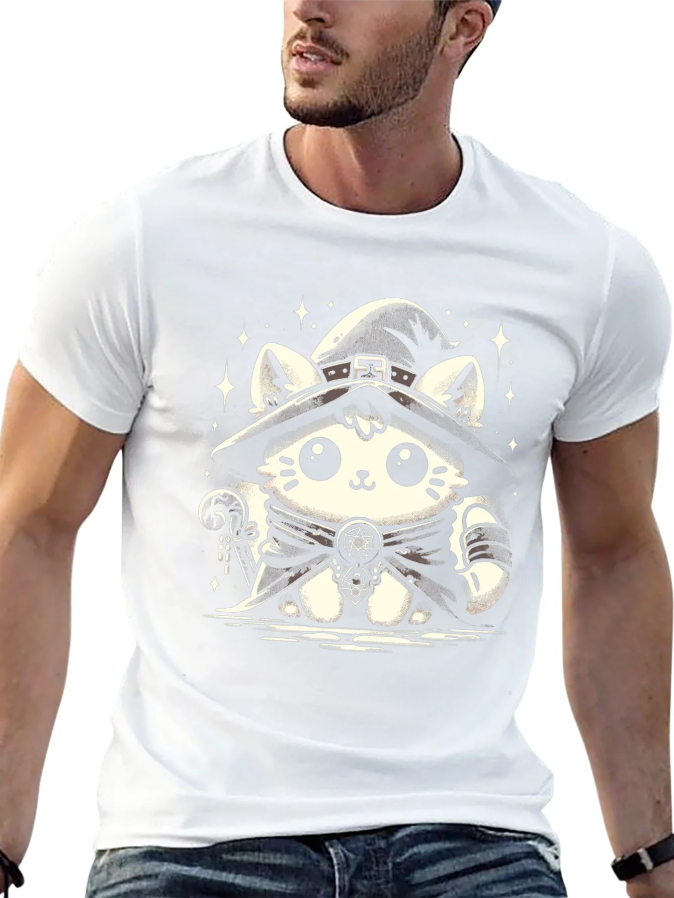 Witch Cat Graphic Tee - Black Cotton T-Shirt