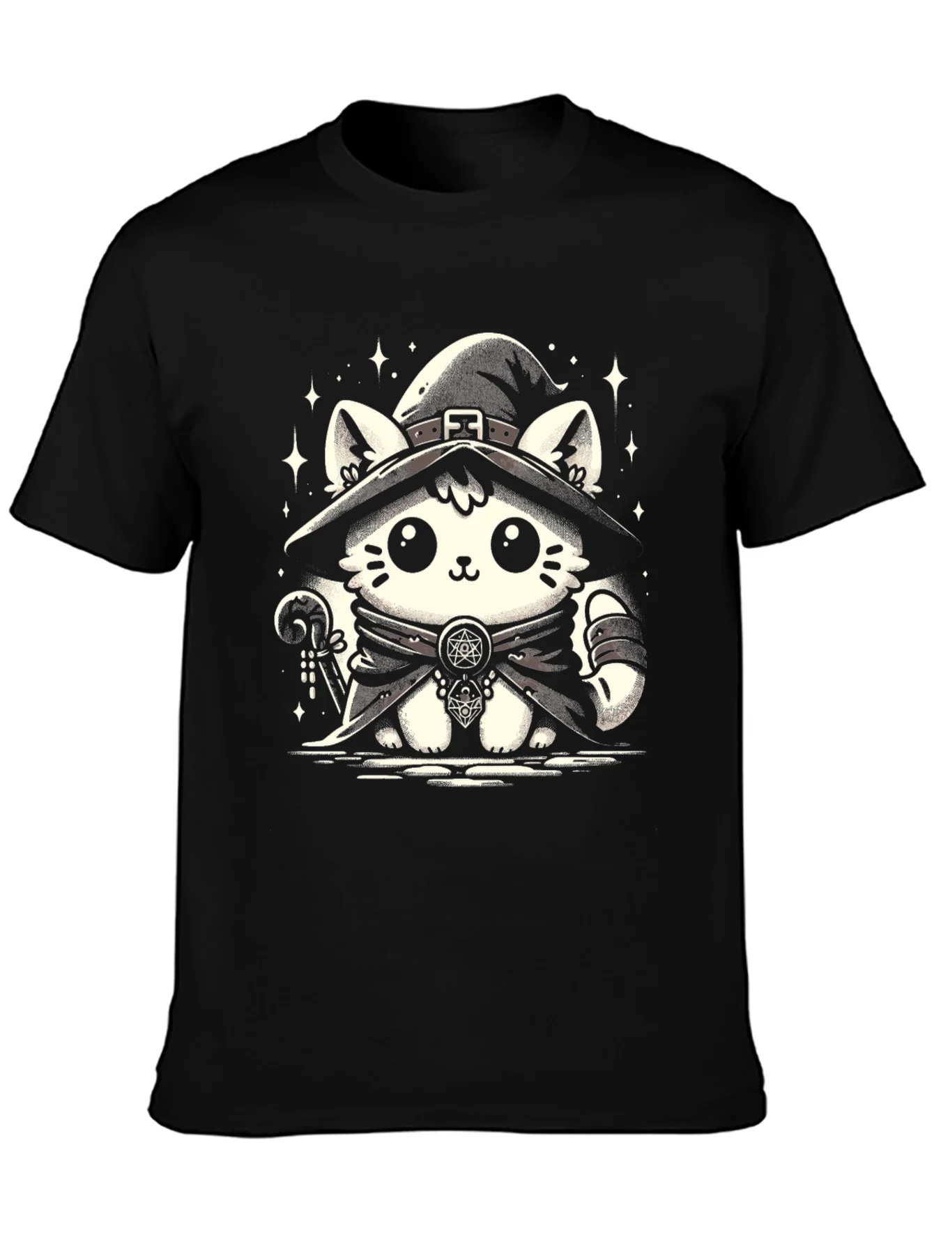 Witch Cat Graphic Tee - Black Cotton T-Shirt