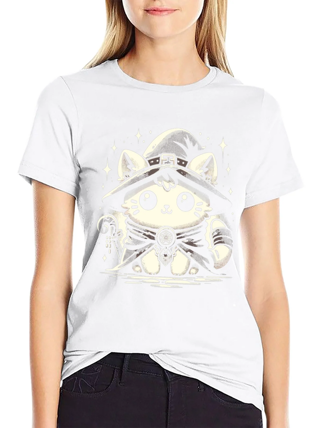 Witch Cat Graphic Tee - Black Cotton T-Shirt