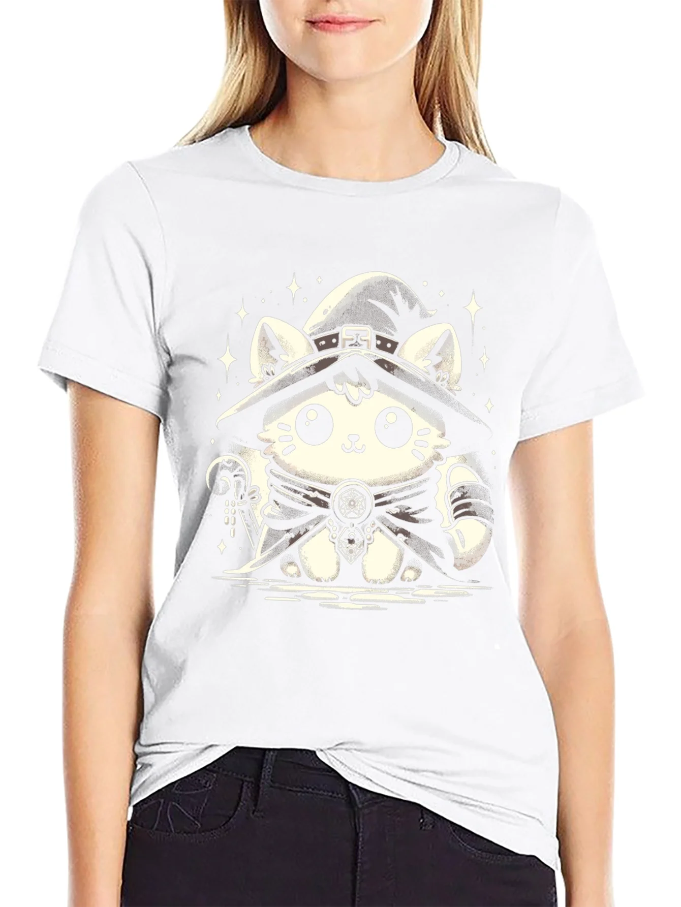 Witch Cat Graphic Tee - Black Cotton T-Shirt
