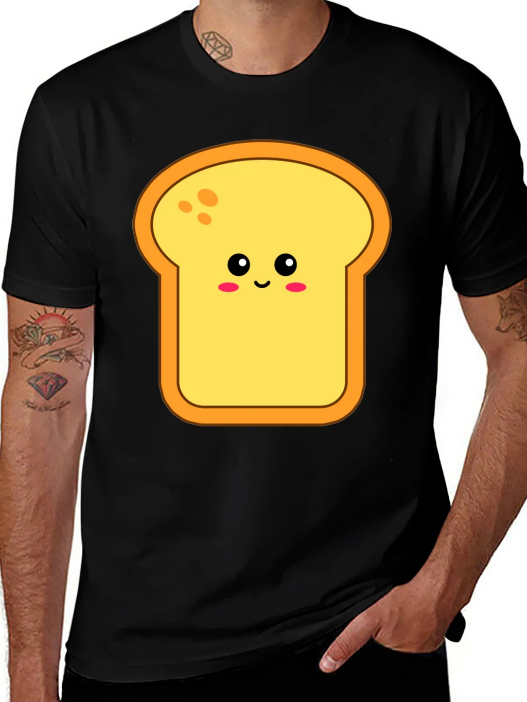 Cute Toast Graphic Tee - Black Cotton Shirt