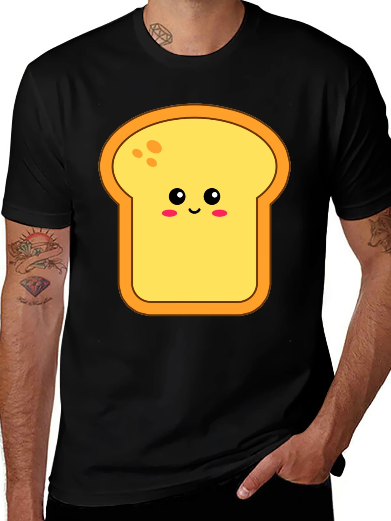 Cute Toast Graphic Tee - Black Cotton Shirt