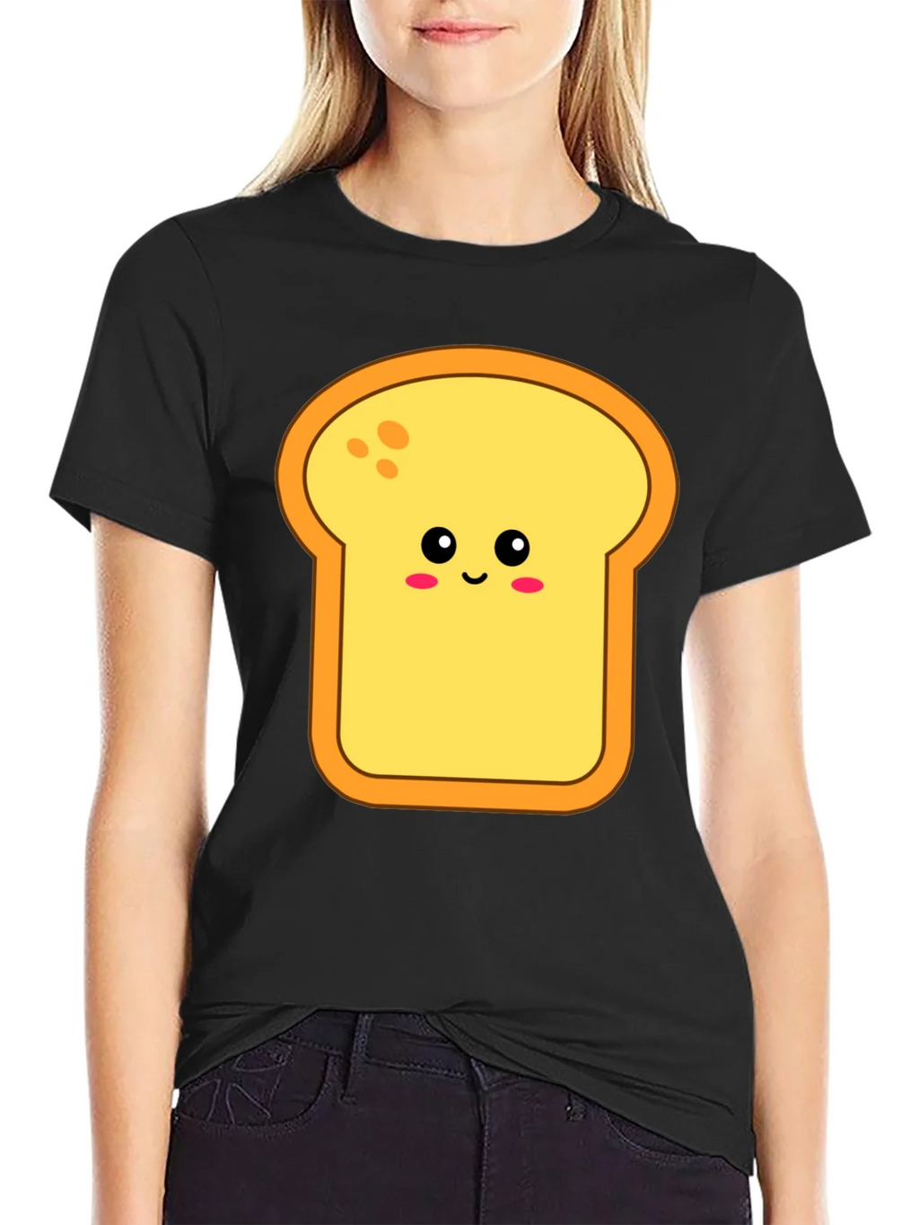 Cute Toast Graphic Tee - Black Cotton Shirt