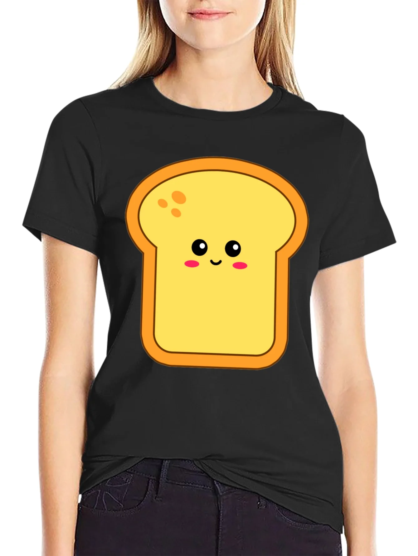 Cute Toast Graphic Tee - Black Cotton Shirt