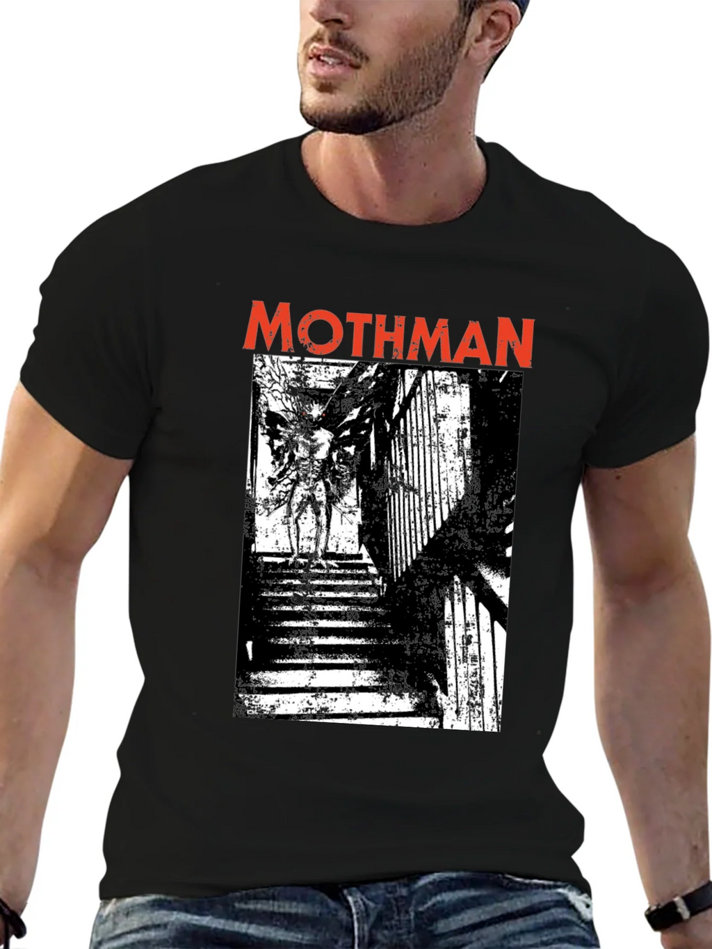 Mothman Graphic Print Black T-Shirt