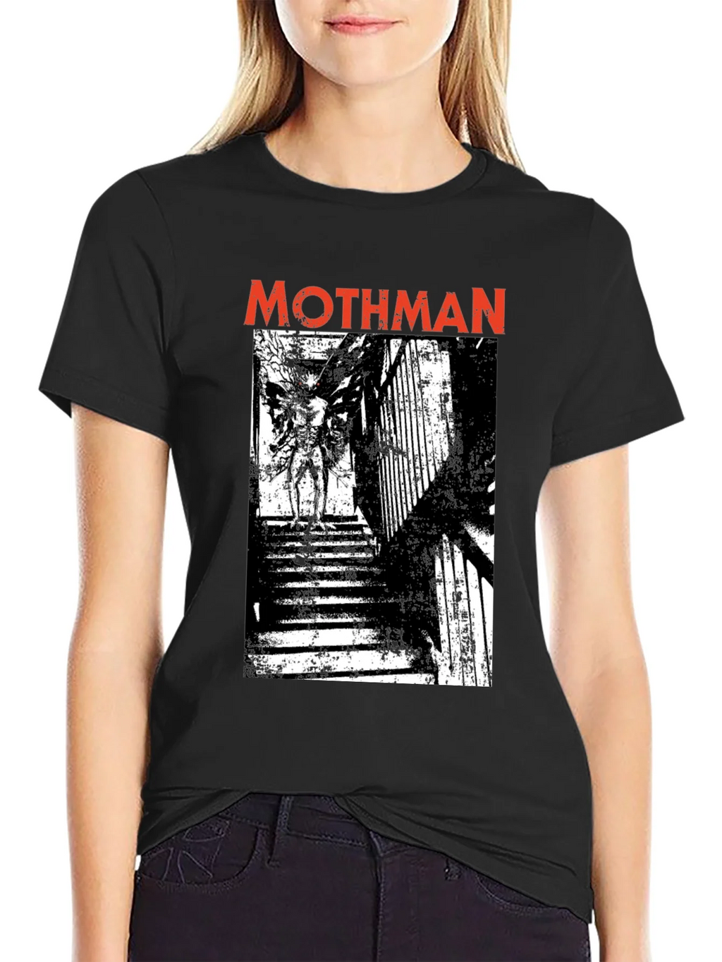 Mothman Graphic Print Black T-Shirt