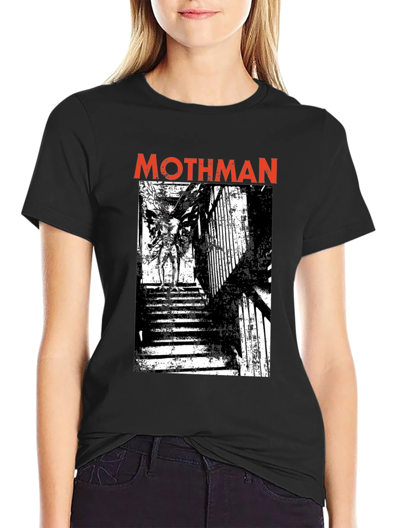 Mothman Graphic Print Black T-Shirt