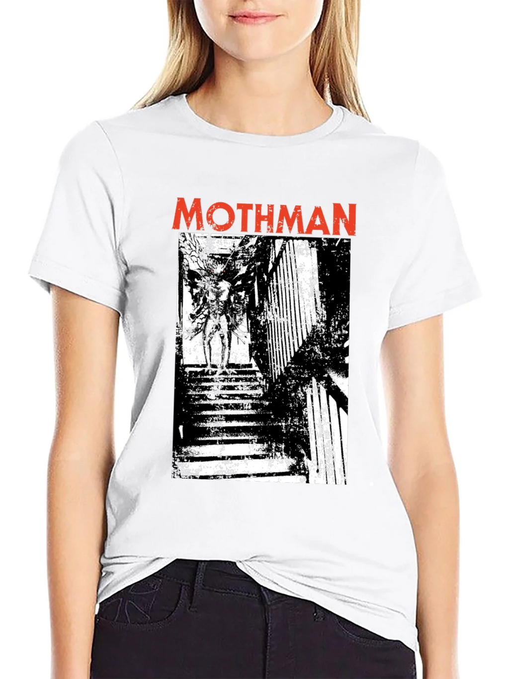 Mothman Graphic Print Black T-Shirt