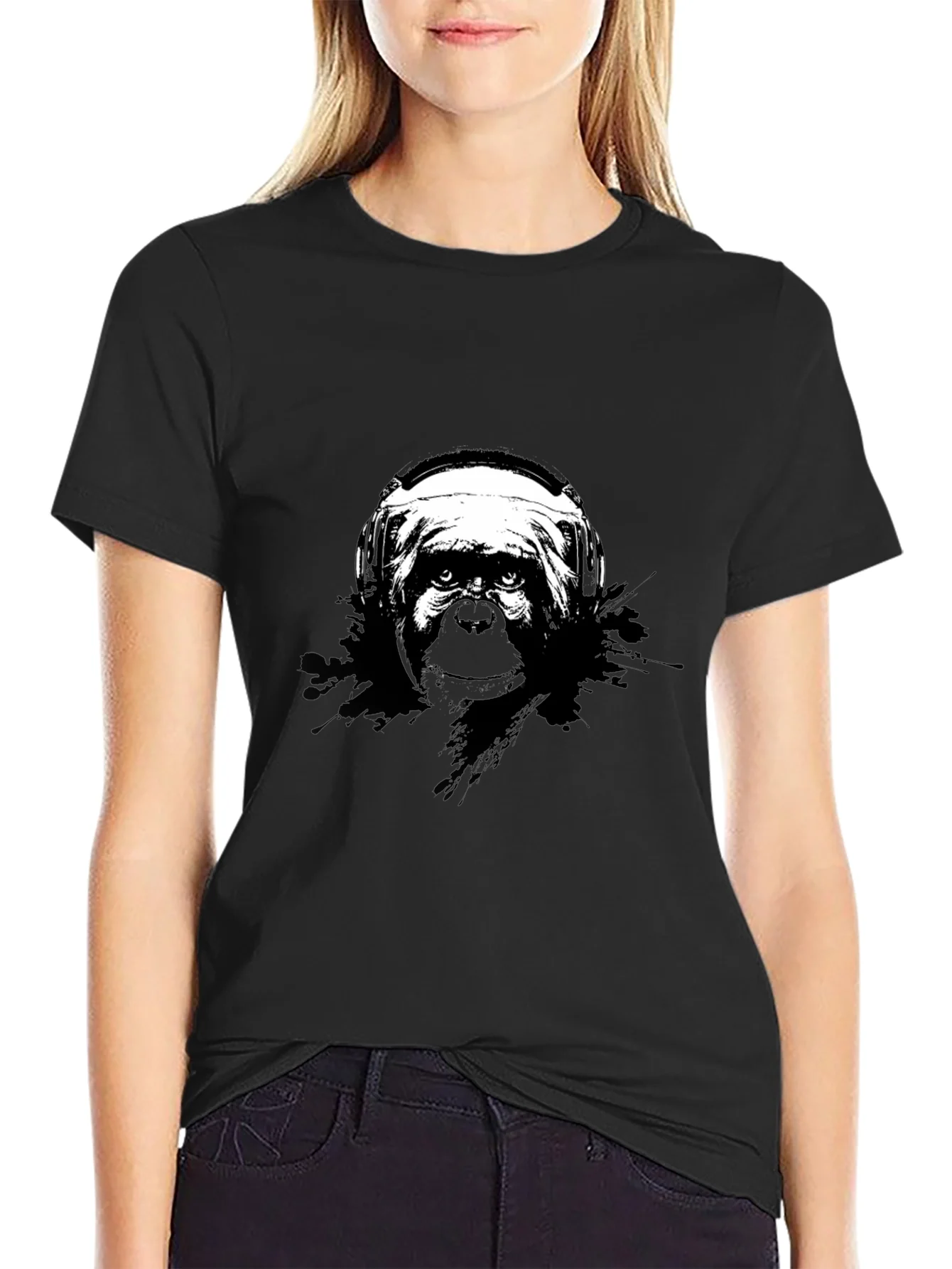 Monkey DJ Graphic Tee - Black Cotton T-Shirt