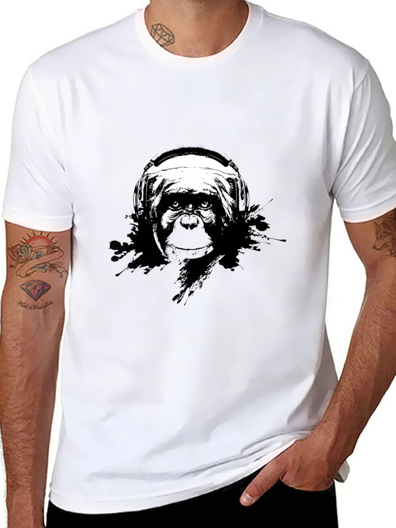 Monkey DJ Graphic Tee - Black Cotton T-Shirt
